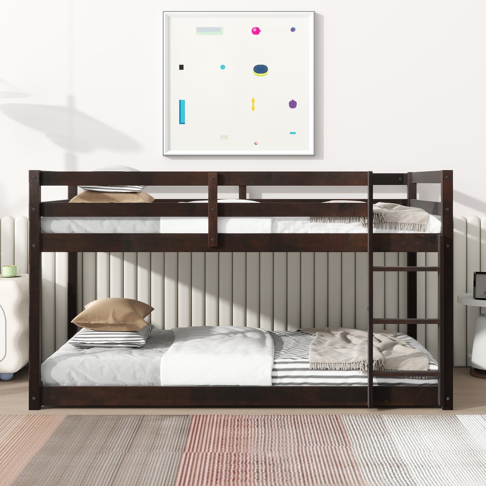 Twin Over Twin Loft Bed with Ladder in Espresso Brown