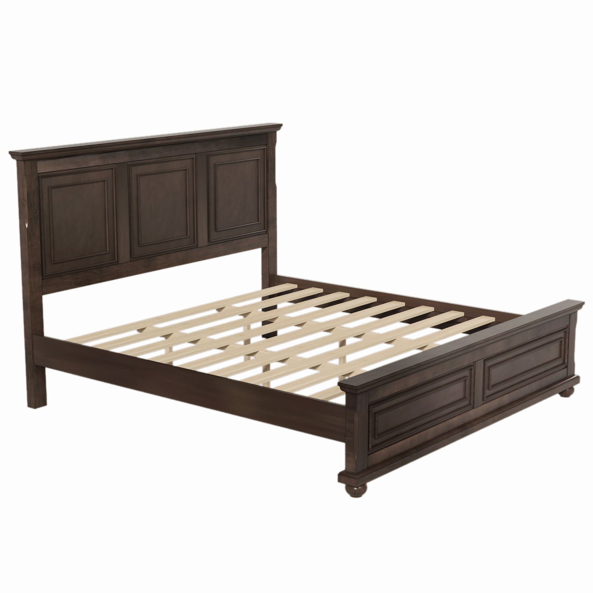 Rich Brown Queen Traditional Wooden Panel Bed Frame