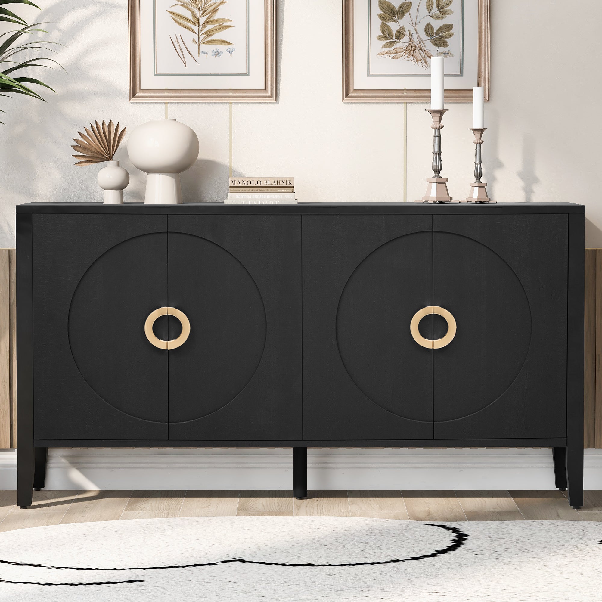 Sophisticated Fir Veneer Textured Cabinet for Living Room and Study In Black