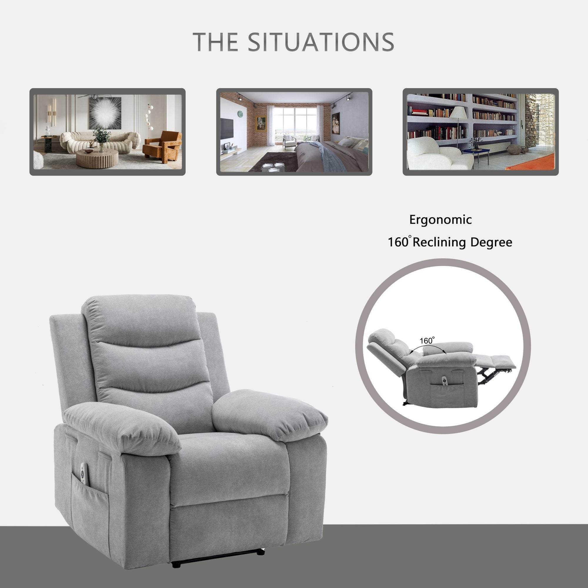 Power Recliner Chair with Adjustable Massage and Heating Function In Light Gray Velvet