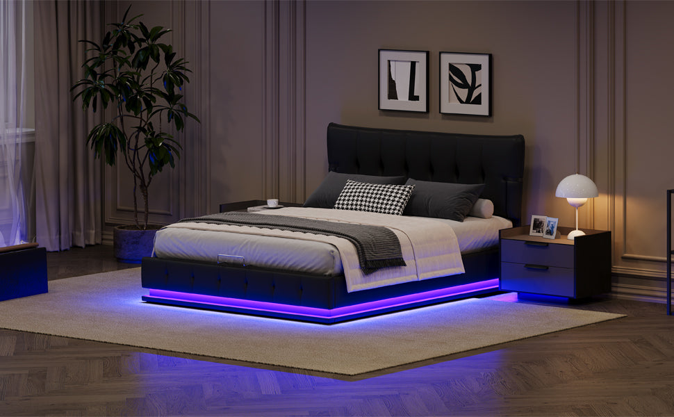 Hydraulic Lift Queen Bed with RGB LED Lighting