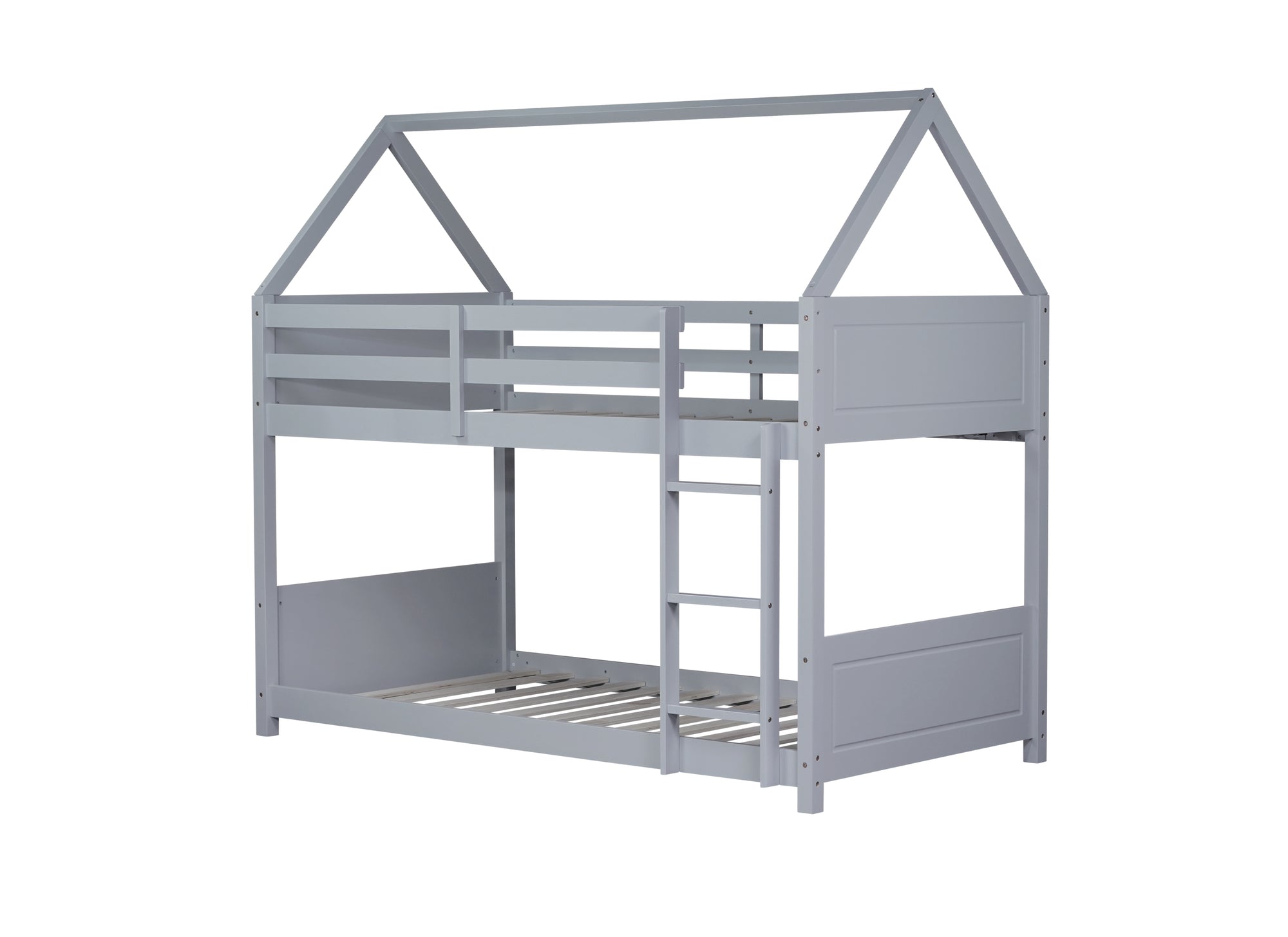 Light Gray Twin Over Twin House Floor Bunk Bed