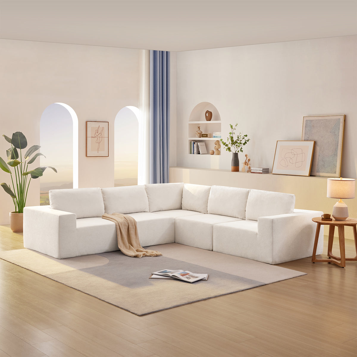 Kyoto Modular Sectional Sofa with Terrycloth Fabric in Beige