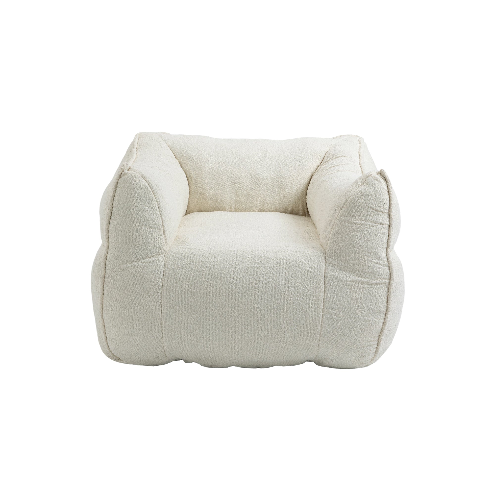 Modern High-Back  Beige Boucle Bean Bag Chair