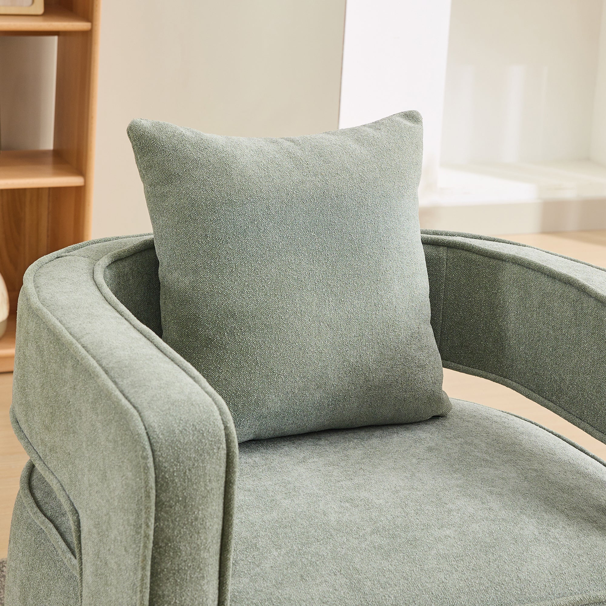 Pale Green Swivel Accent Chair with Weathered Solid Wood Base