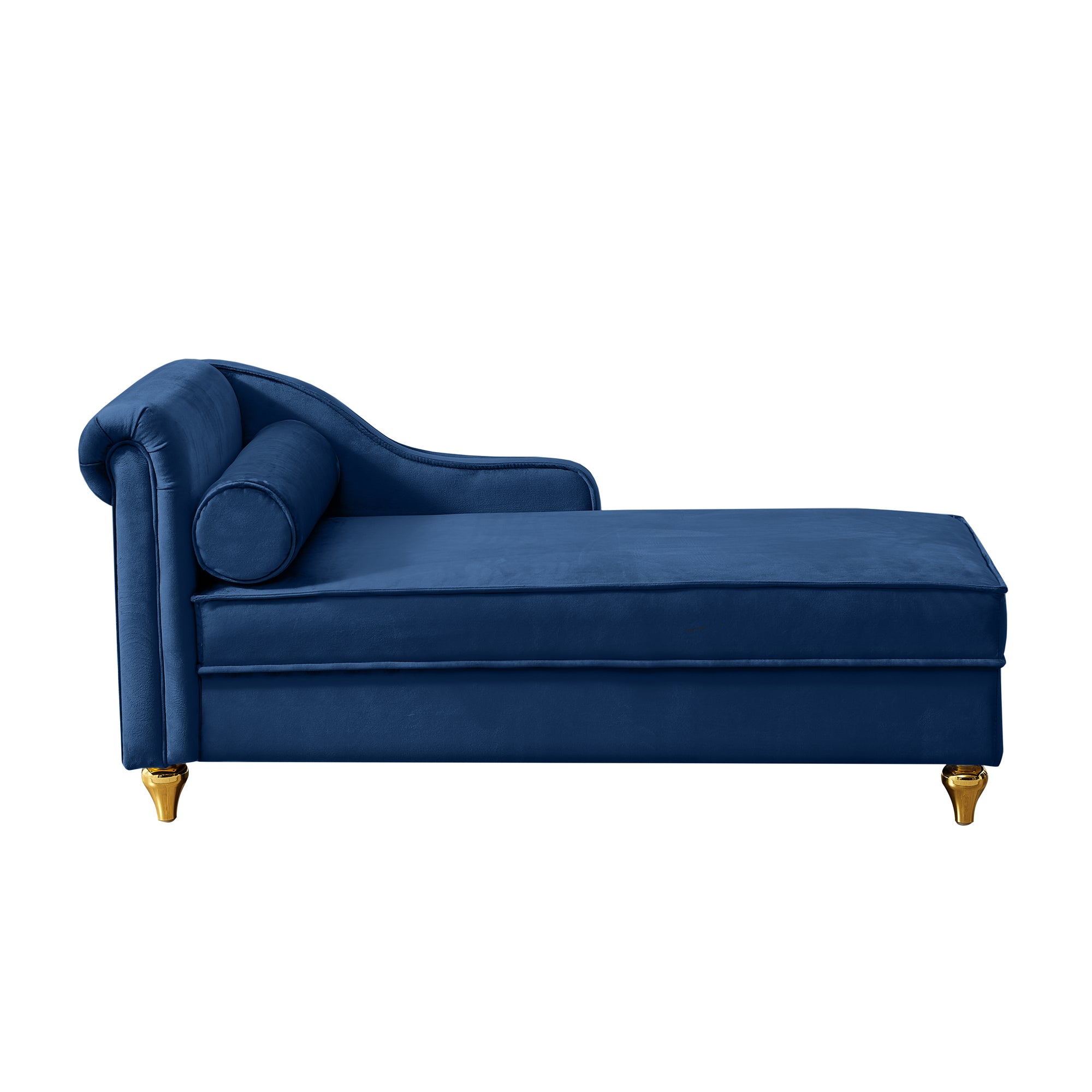 Navy Blue Velvet Chaise Lounge With Storage Compartment