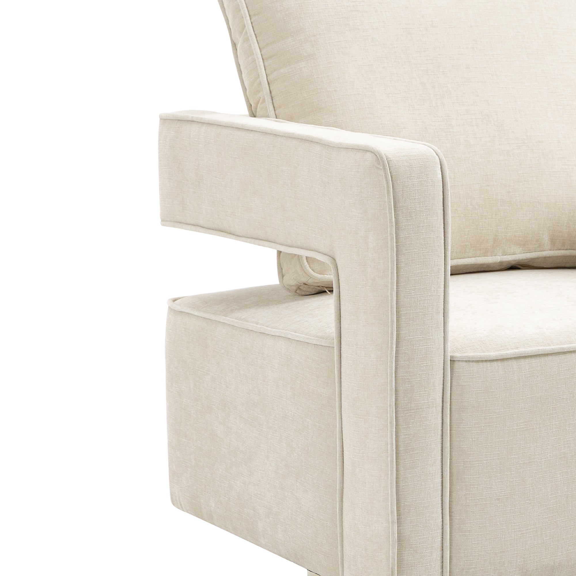 Open Back Beige Chenille Swivel Accent Chair With Gold Stainless Steel Base