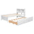 Twin Bed with USB & Type-C Ports, LED Lights, Bookcase Headboard, Trundle & 3 Drawers In White