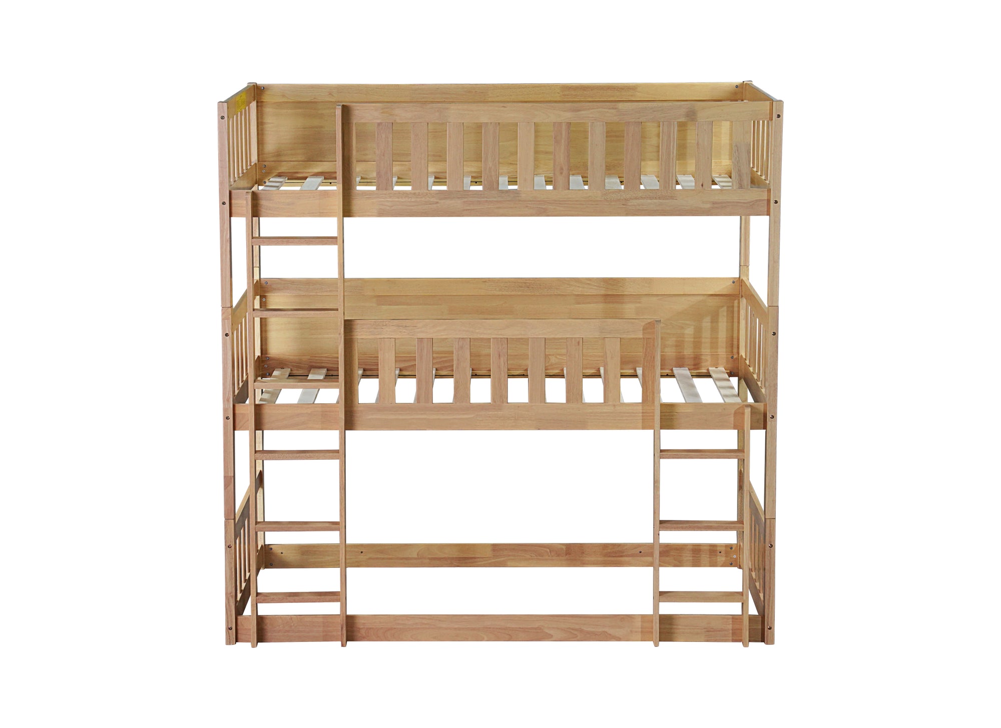 Twin Size Triple Rubber Wood Detachable Bunk Bed in White Oak