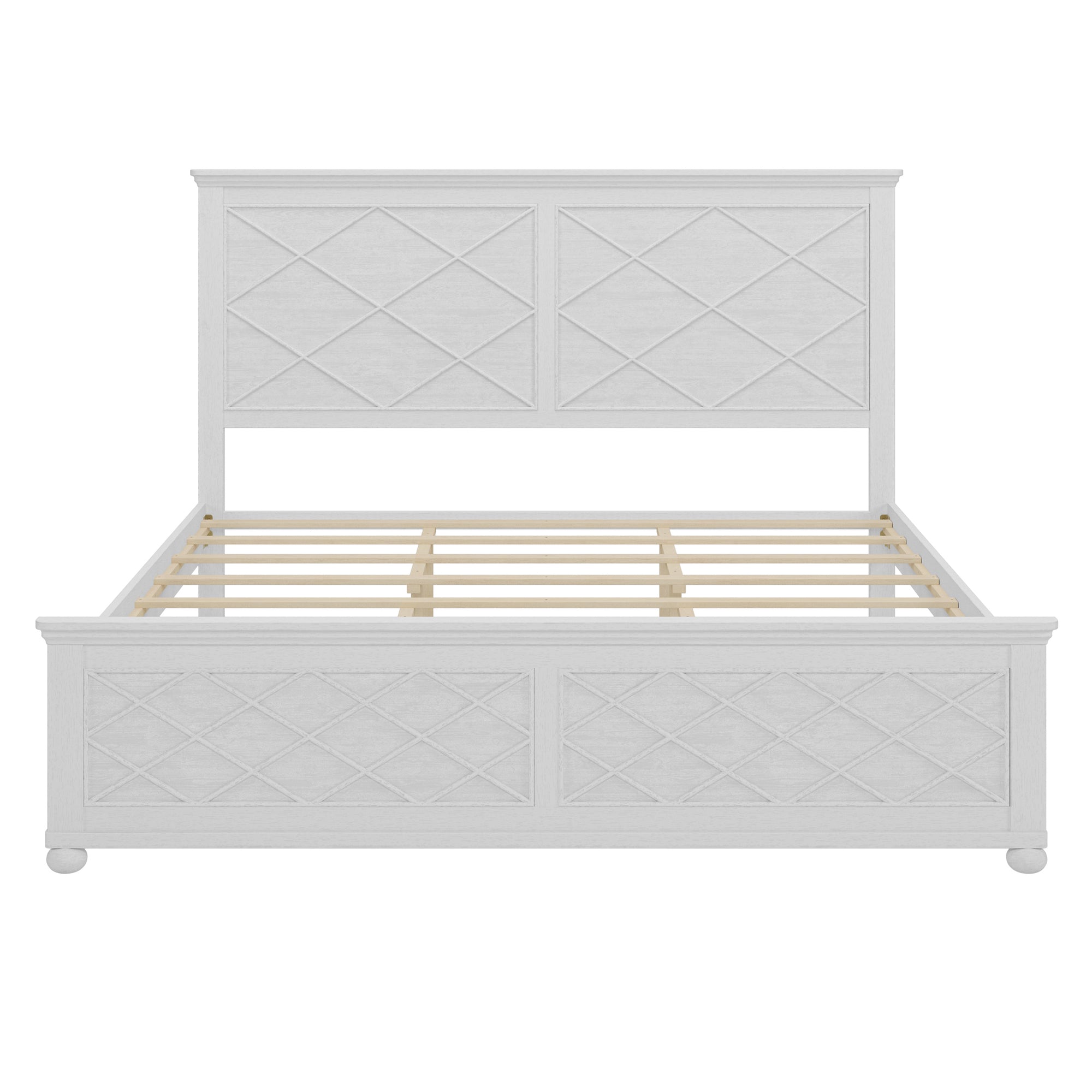 Coastal King Size Farmhouse Solid Wood Bed Frame in Antique White