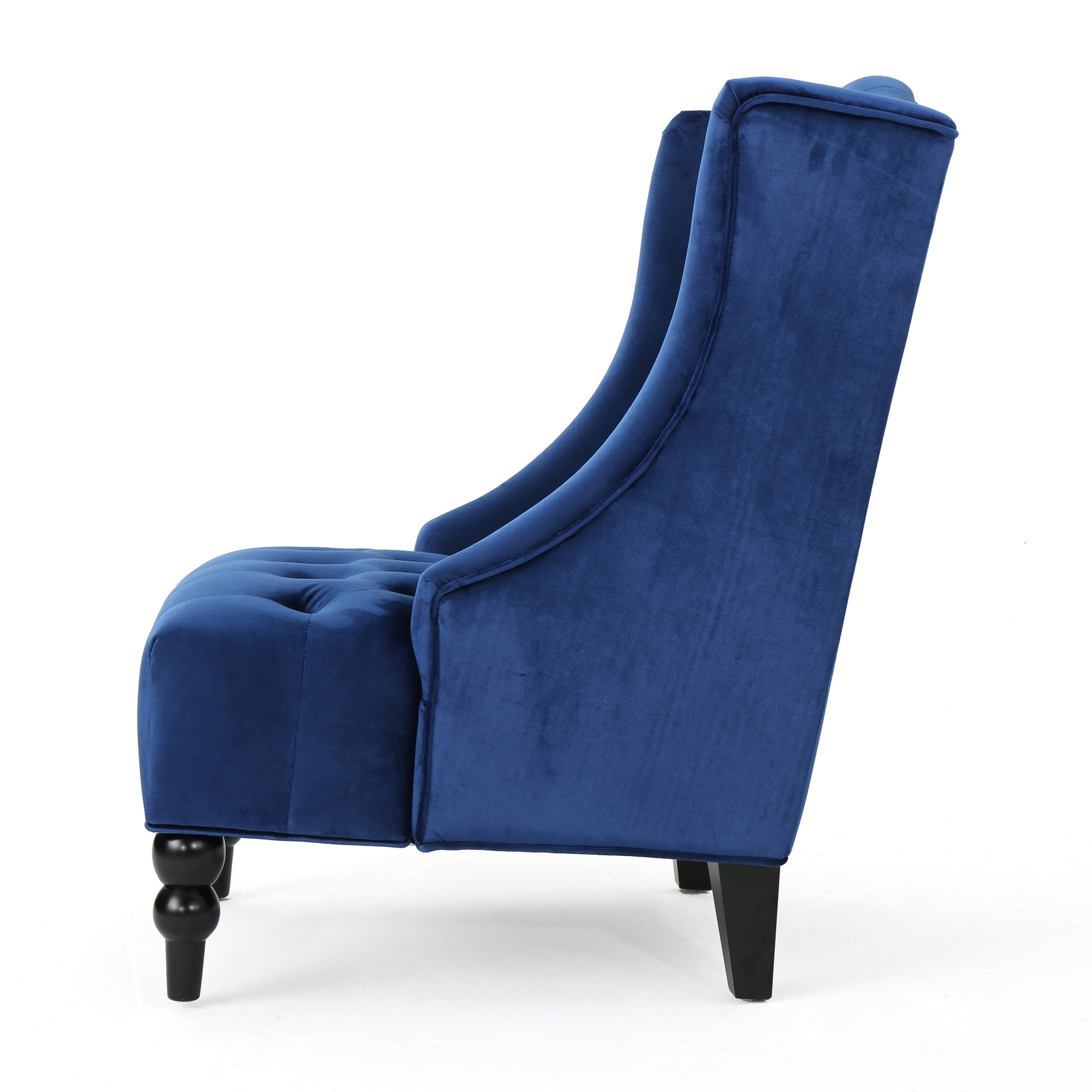 High-Backed Button-Tufted Diamond Stitch Accent Chair Upholstered In Navy Blue Velvet