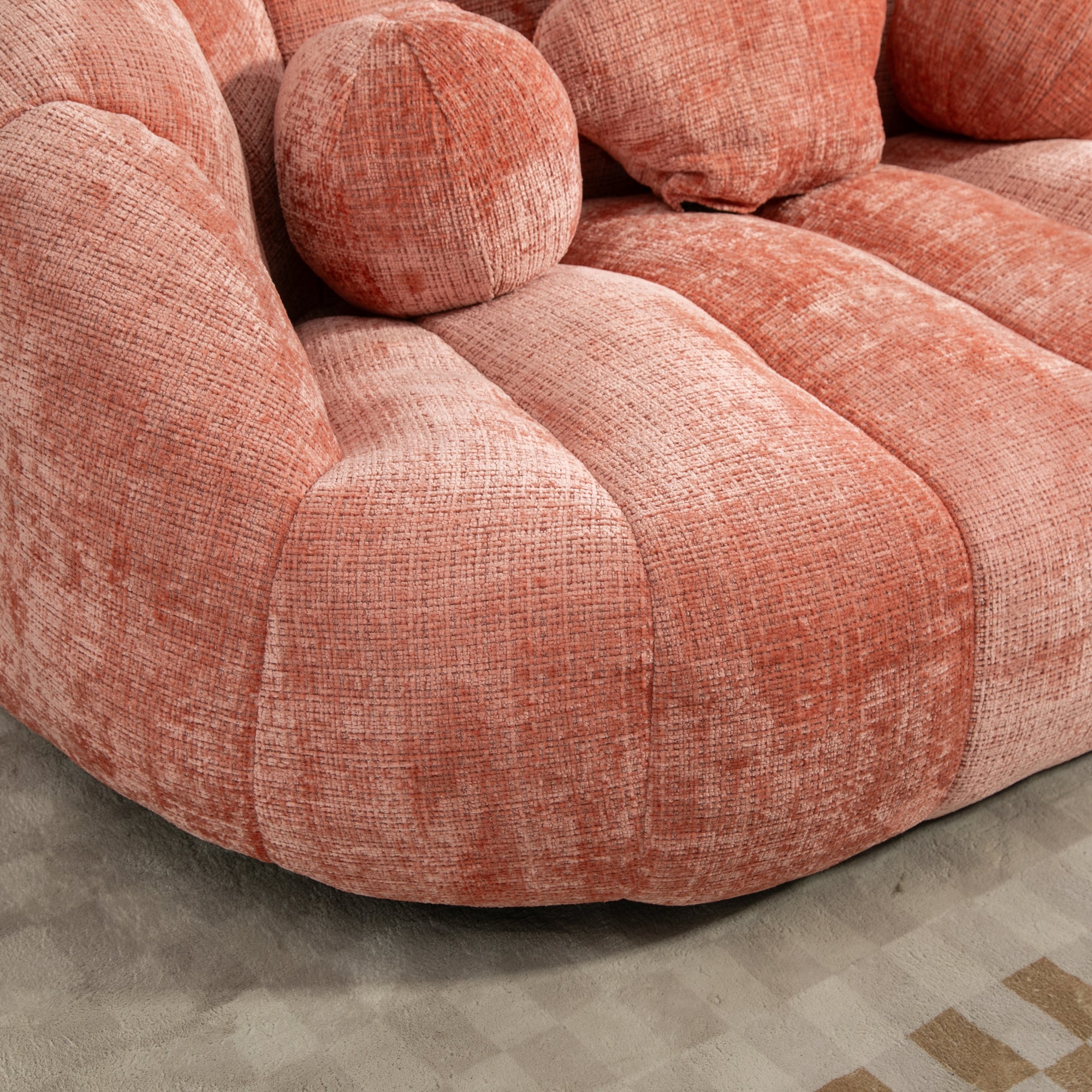 Pink Chenille Bean Shape 2-Seater Lazy Sofa