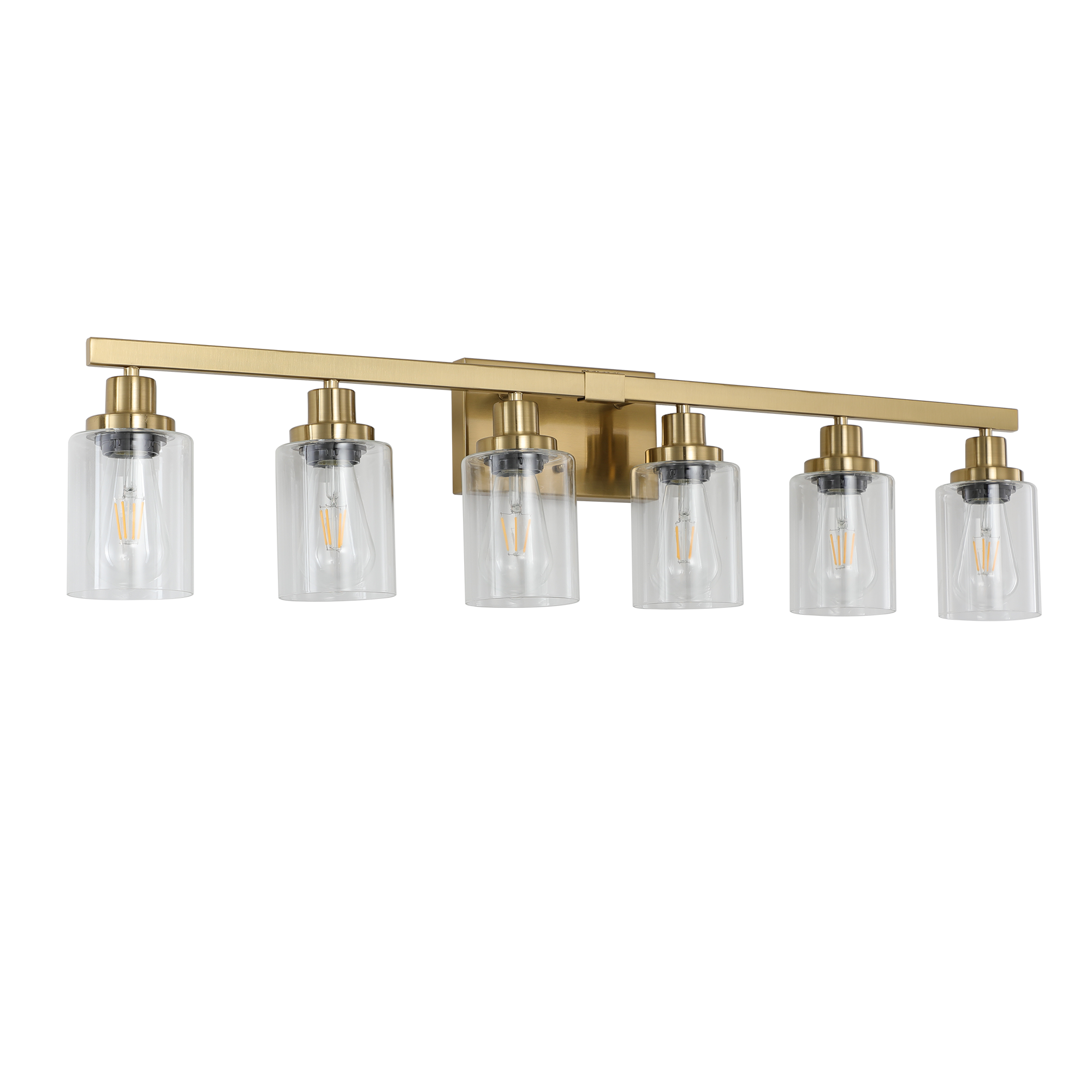 Golden 6-Light Vanity Light with Clear Glass Shades