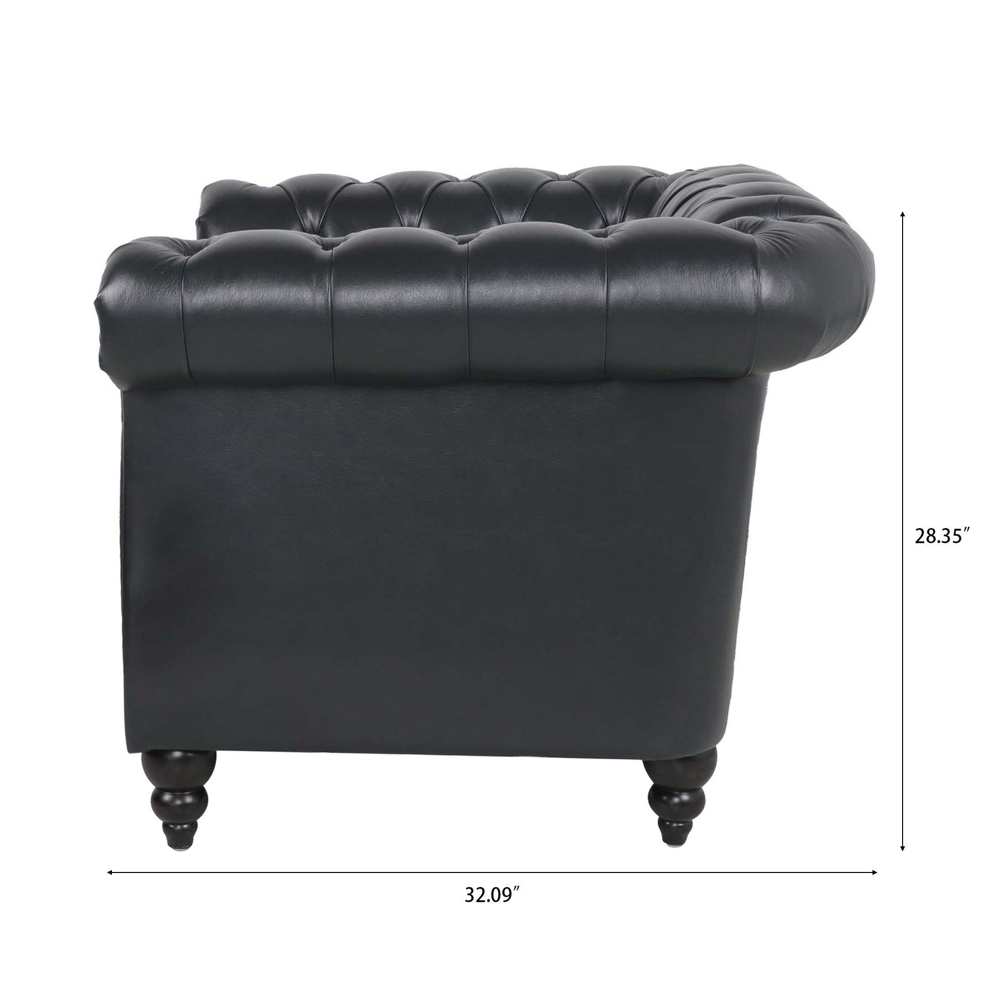 Black Mid-Century Faux Leather One Seater Sofa