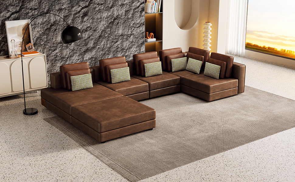 Casablanca Modular Sectional Sofa with Movable Ottoman in Brown Palomino