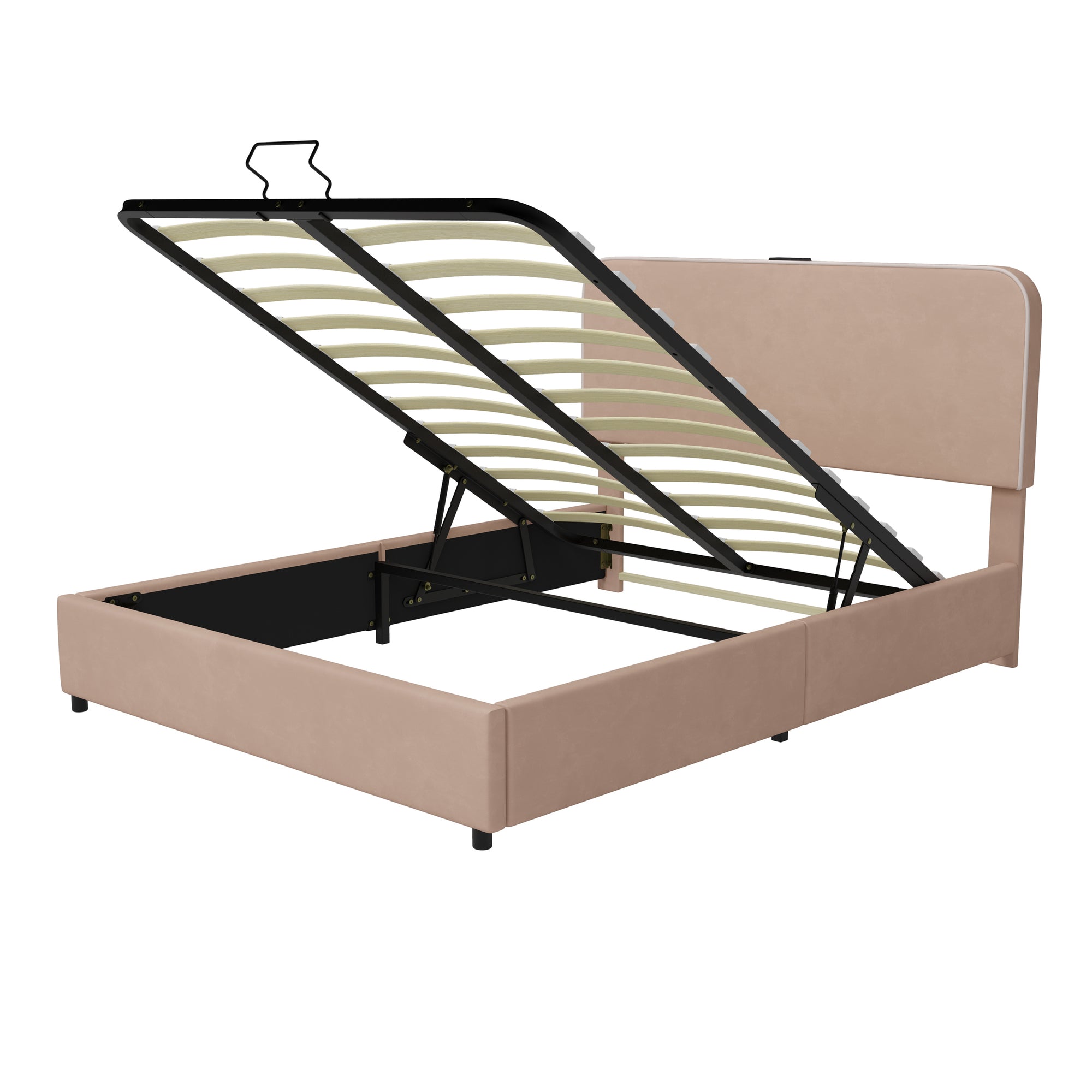 Full Size Bed with Hydraulic Storage, LED Lighting & Built-in Bluetooth Speaker