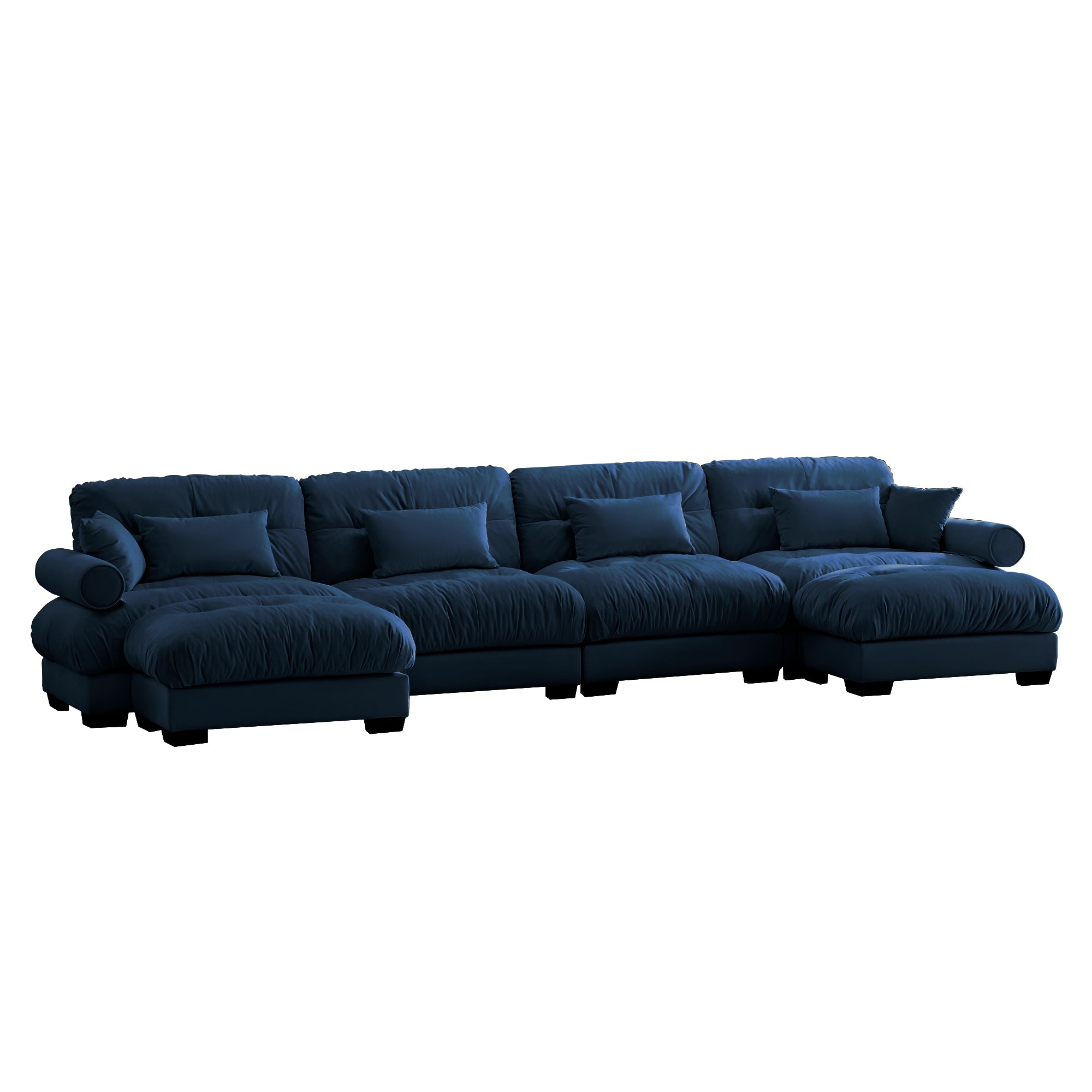 4-Seater Velvet Sofa with Bolster Arms - Blue