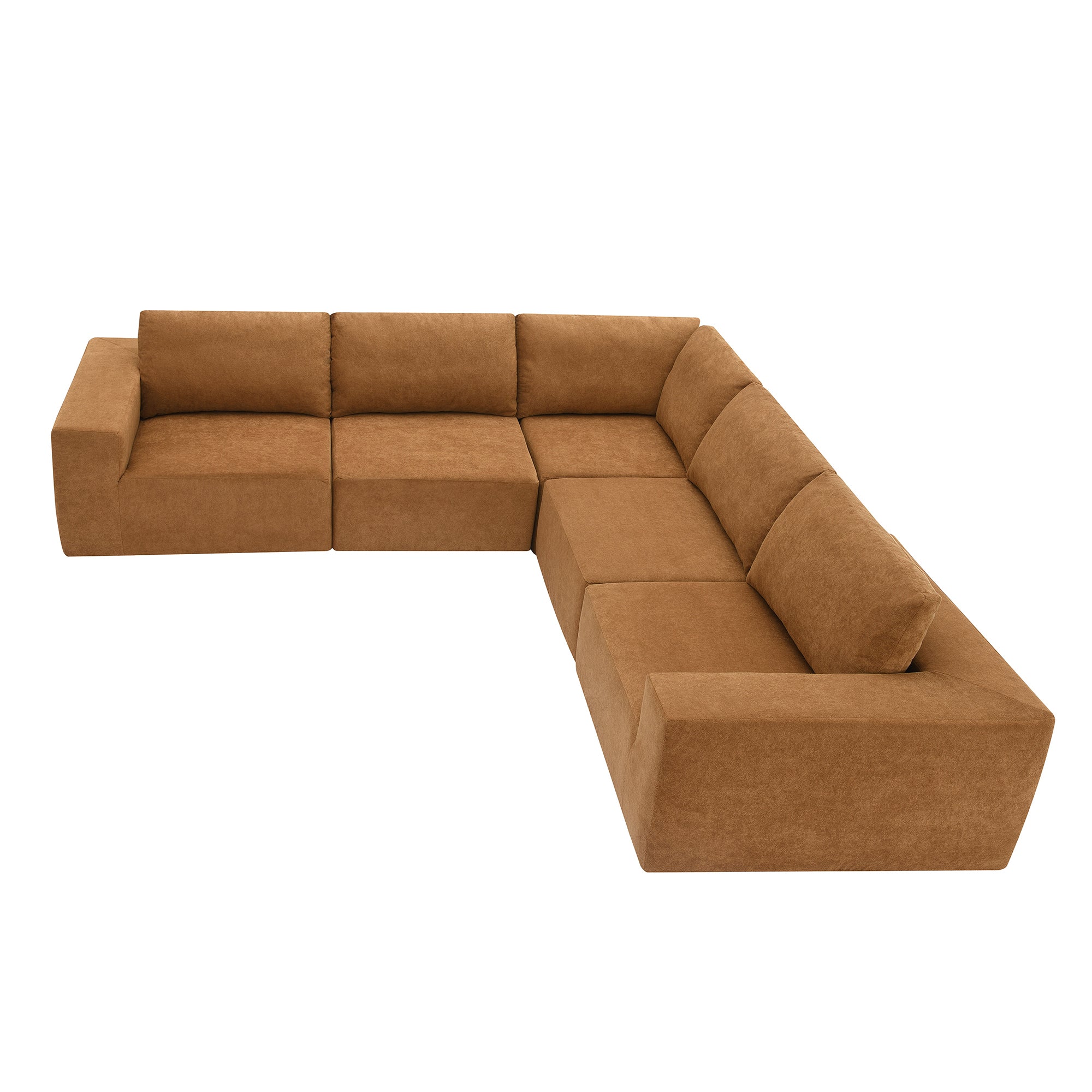 Kyoto Modular Sectional Sofa with Terrycloth Fabric in Burnt Orange Brown