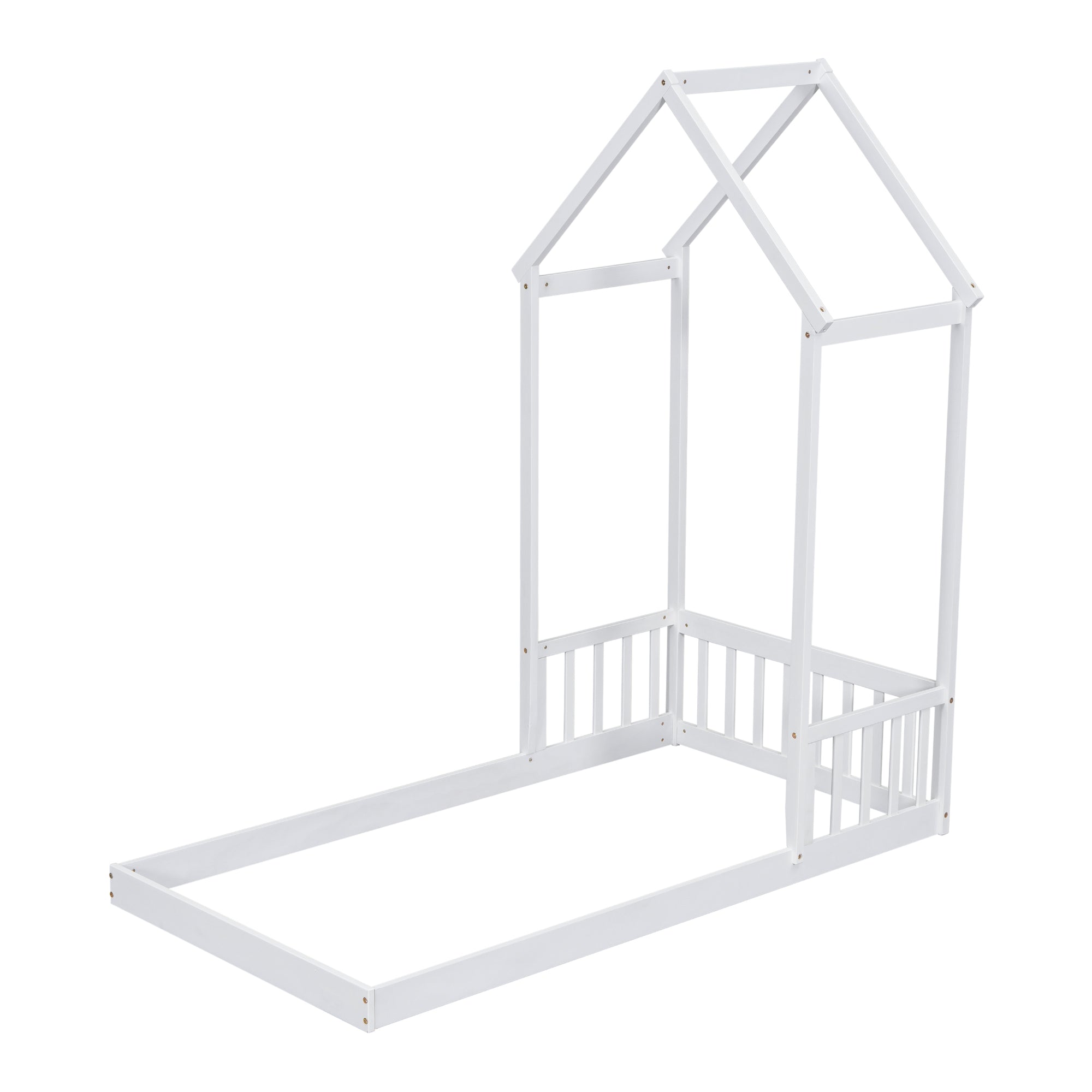 White Twin House-Shaped Roof Headboard Toddler Floor Bed