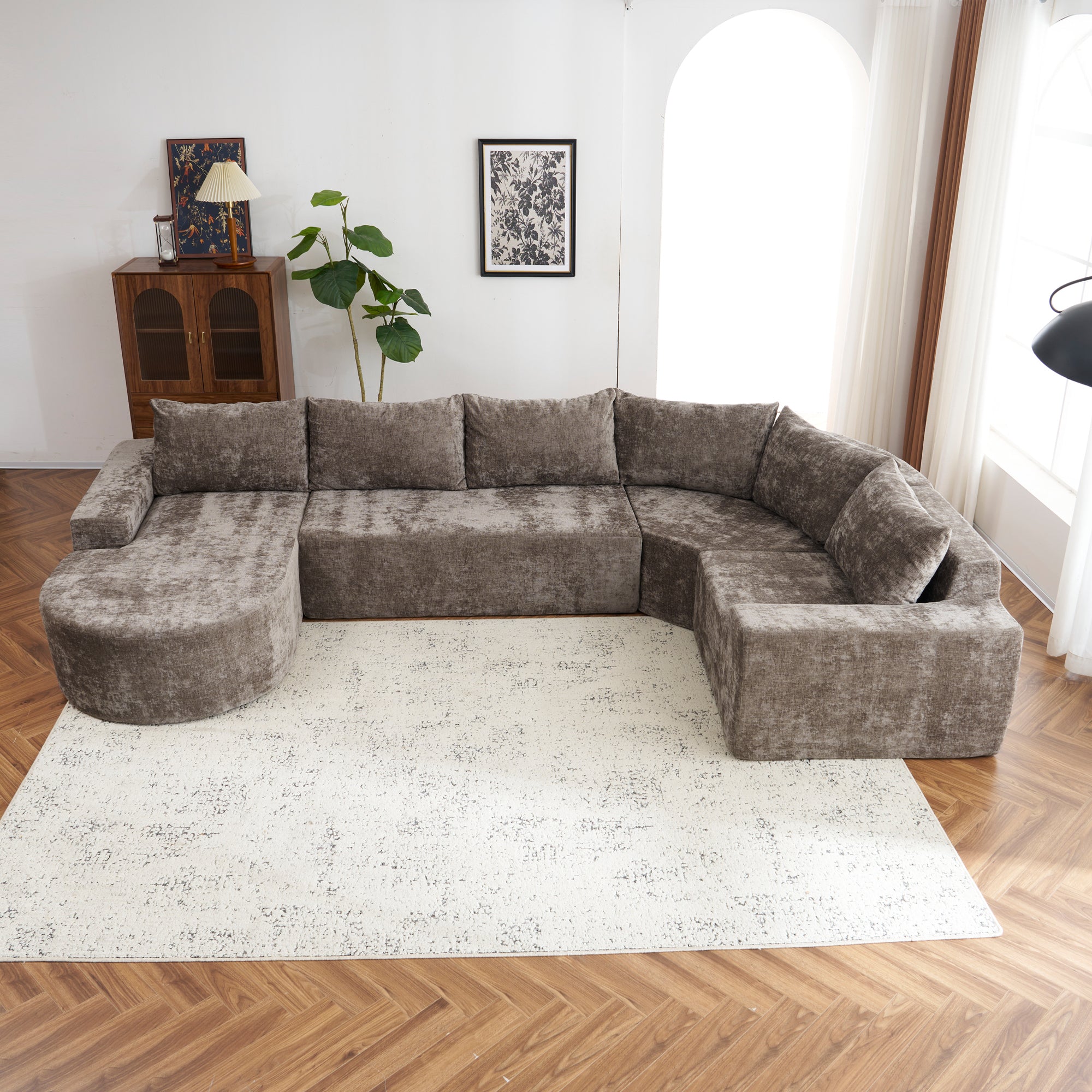 Amalfi Modular Chenille Sectional Sofa in Brown