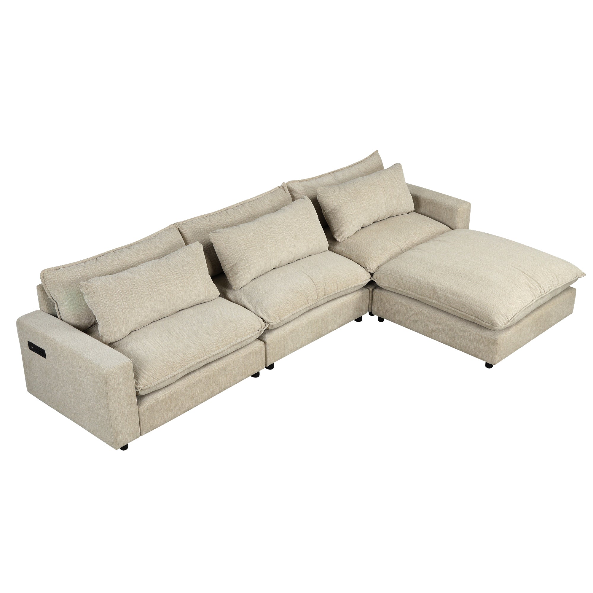 Lisbon Sectional Sofa with Movable Ottoman in Beige