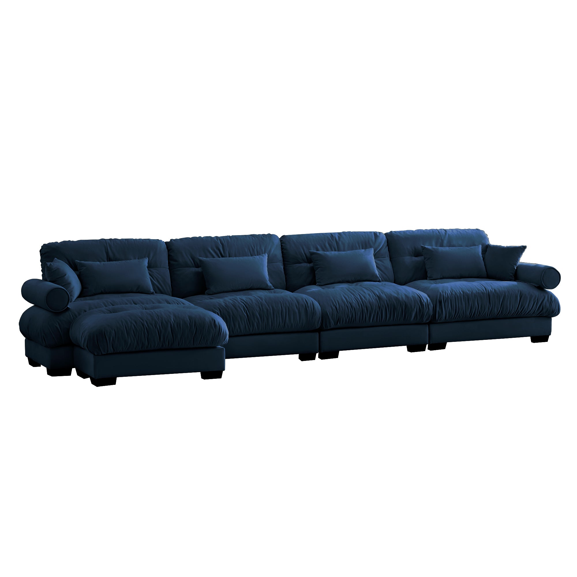 4-Seater Velvet Sofa with Bolster Arms - Blue