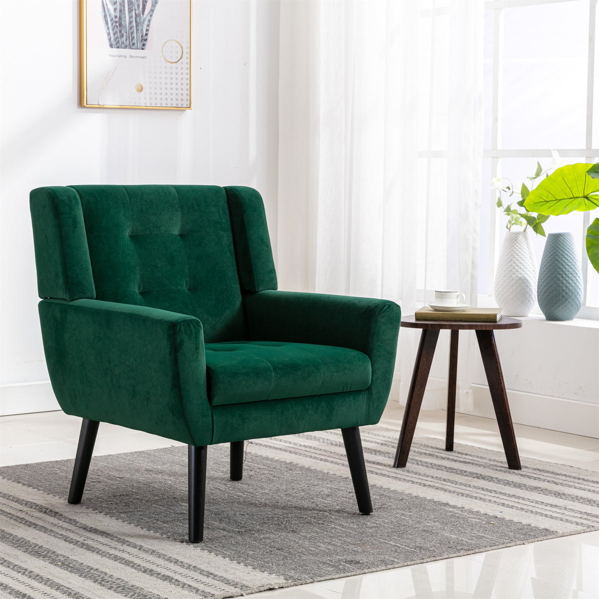 Modern Soft Retro Green Velvet Accent Chair