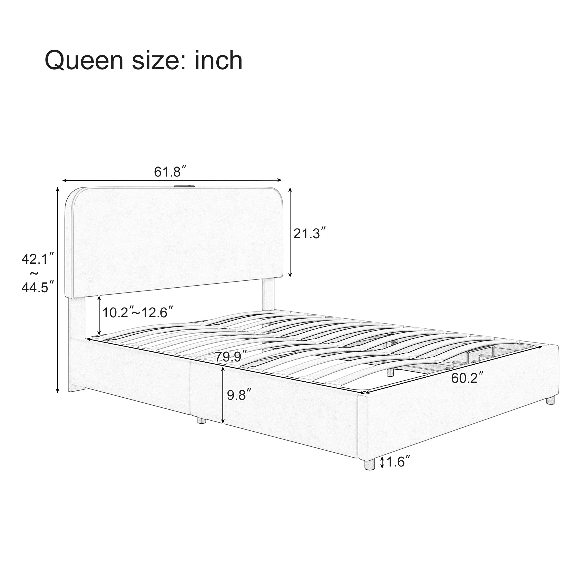 Gray Queen Hydraulic Storage Bed with LED Lights, Built-in Bluetooth Speaker, and USB Charging