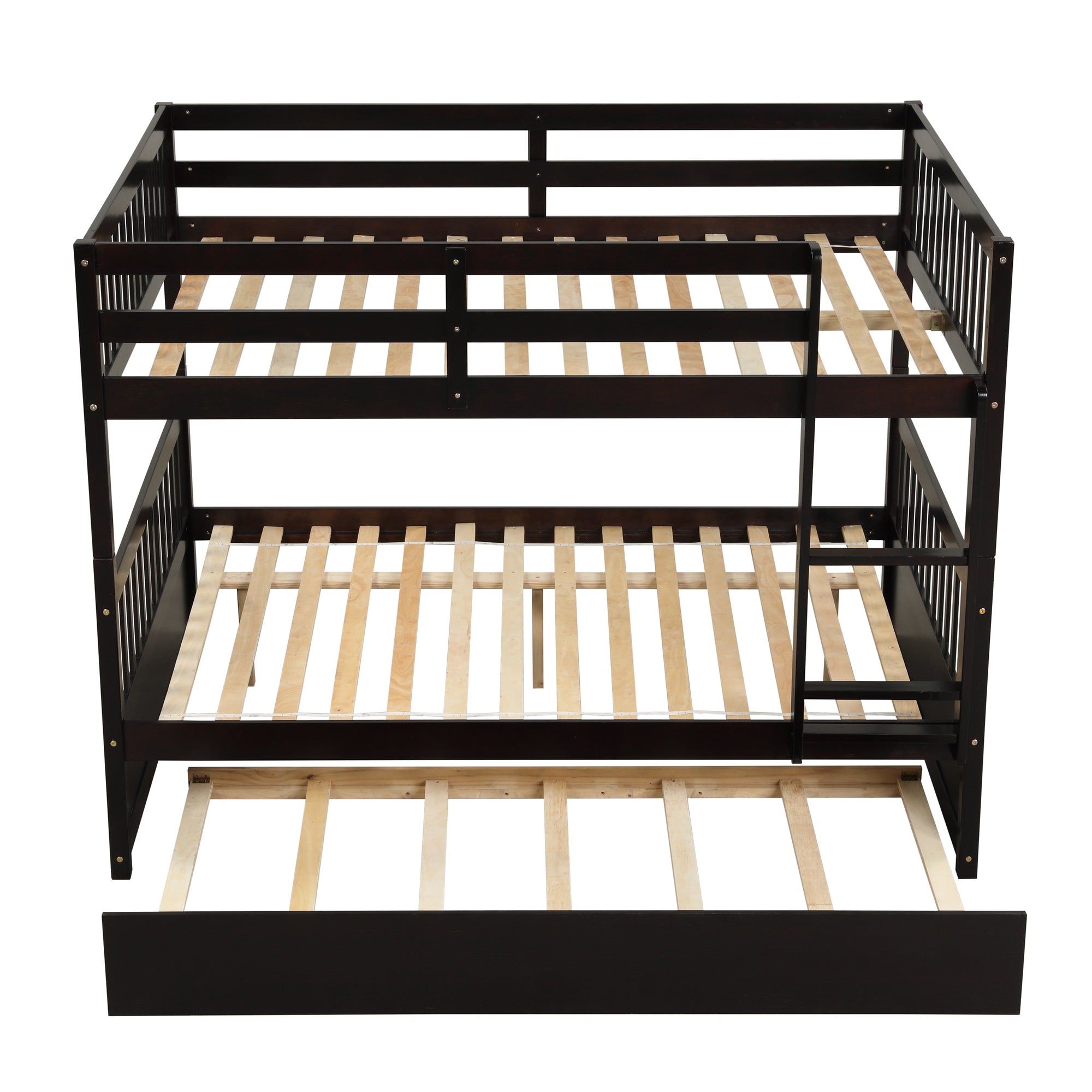 Espresso Full Over Full Bunk Bed with Trundle, Convertible to Two Full-Size Beds