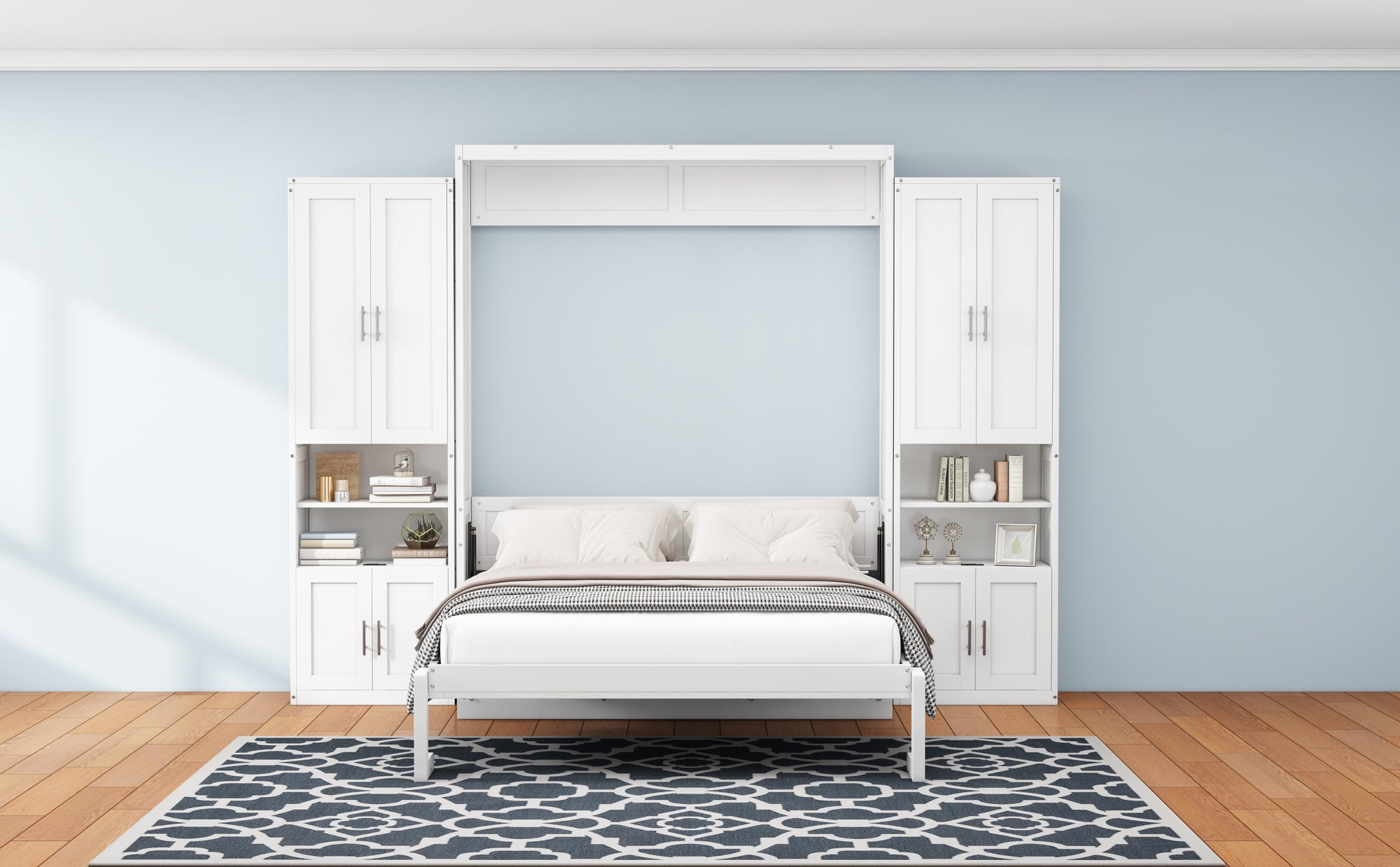 Full Murphy Bed with Two Side Cabinets in White