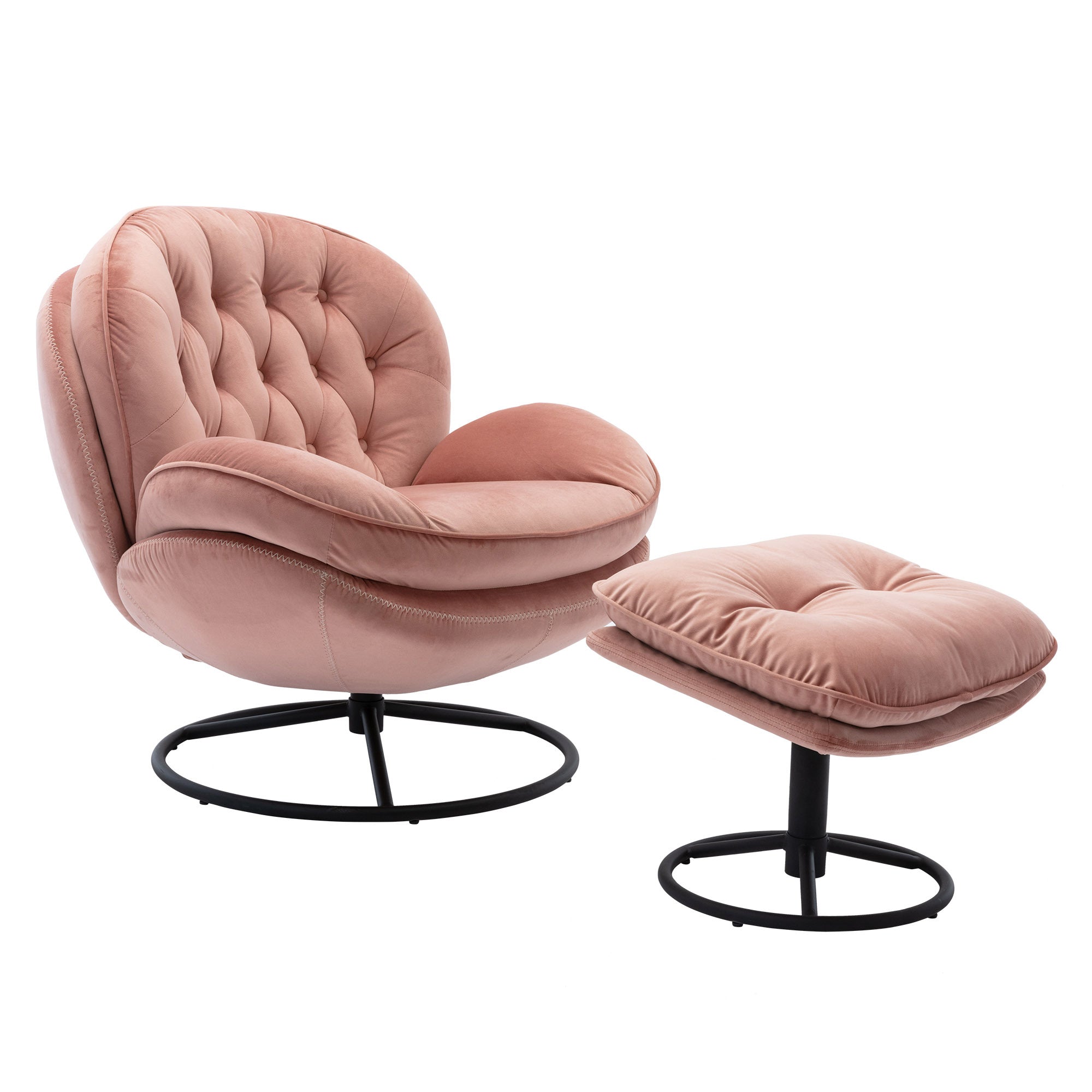 Pink Velvet Accent Chair with Ottoman Set