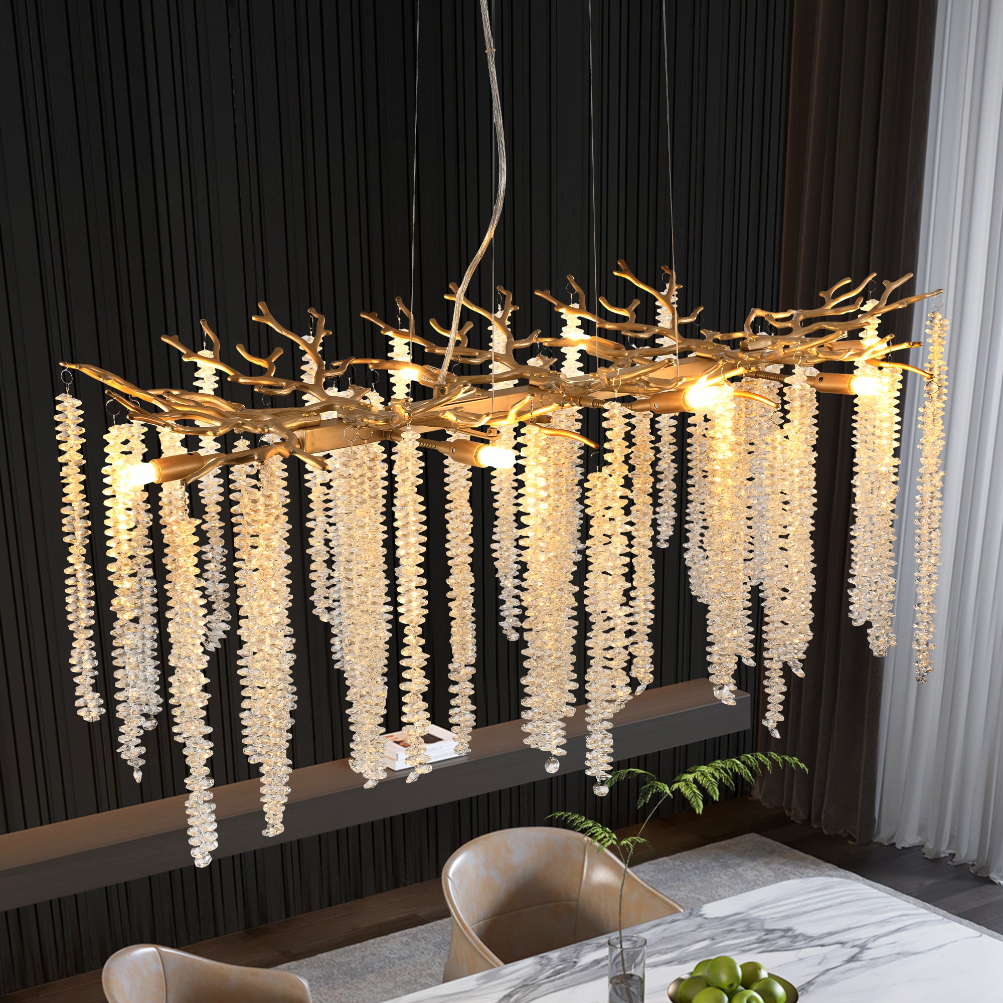 39.4-Inch Golden Waterfall Crystal Chandelier