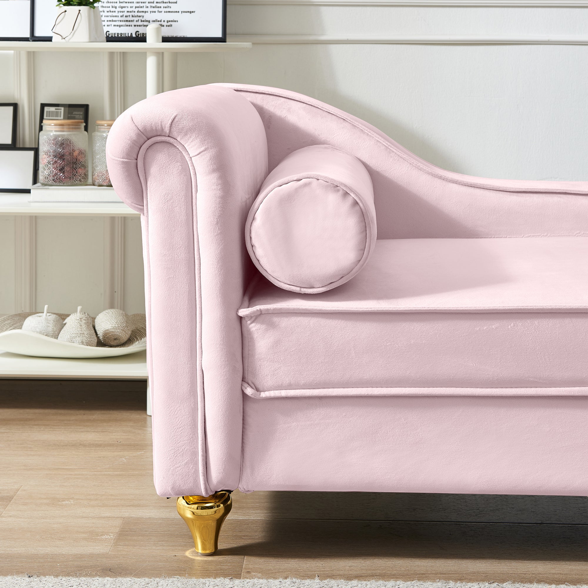 Modern Pink Velvet Chaise Lounge With Storage Compartment