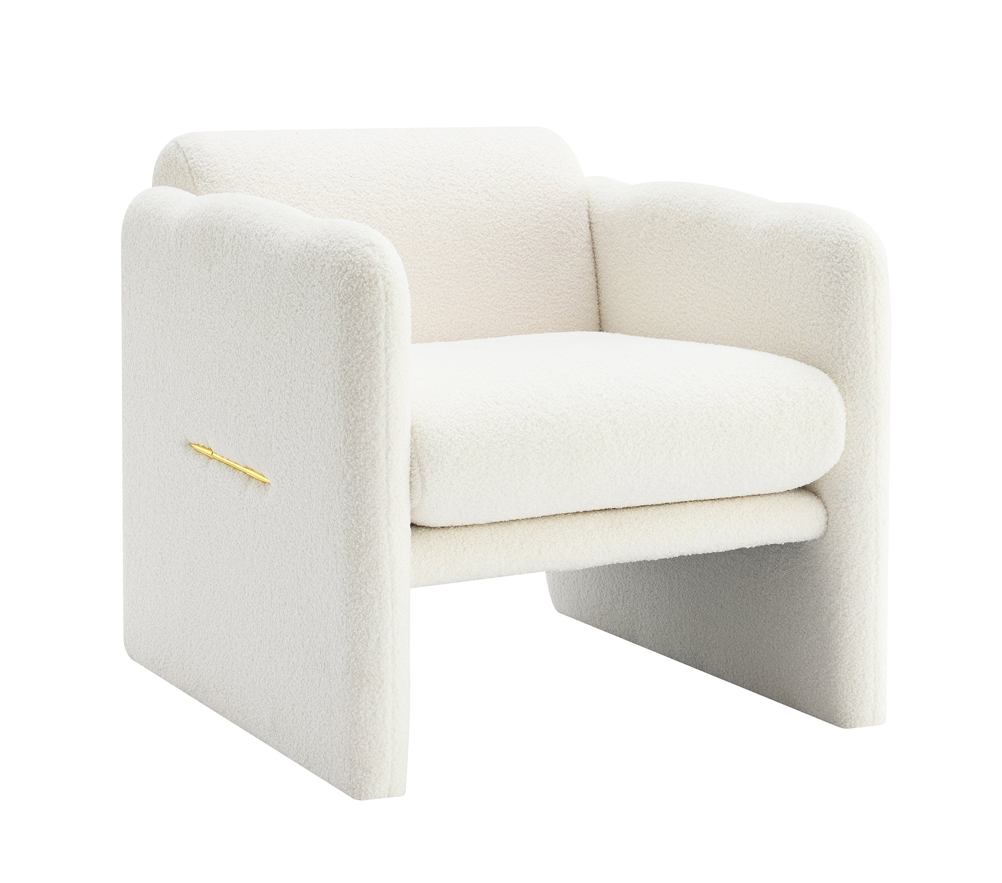 Accent Chair - White Teddy Fabric, Waved Arms, Ideal for Living Room & Bedroom