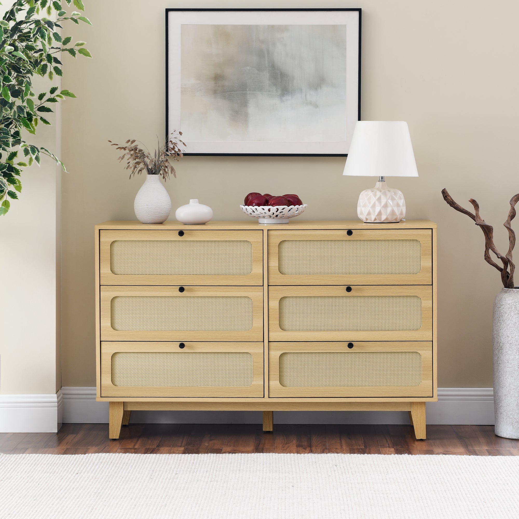 Wooden Antique Six-Drawer Bedroom Dresser Storage Cabinet In Natural Wood