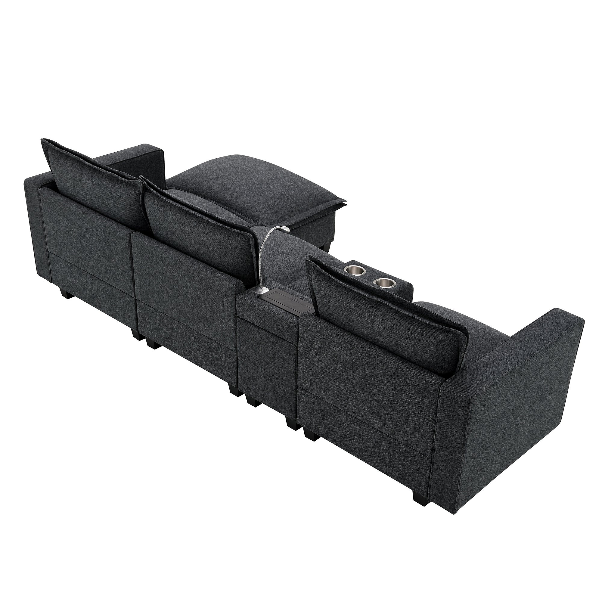 4-Seater Modular Chenille Sofa with Reading Lights & Storage in Dark Gray