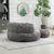 Shaggy Bean Bag Chair with Ottoman and Handle In Gray