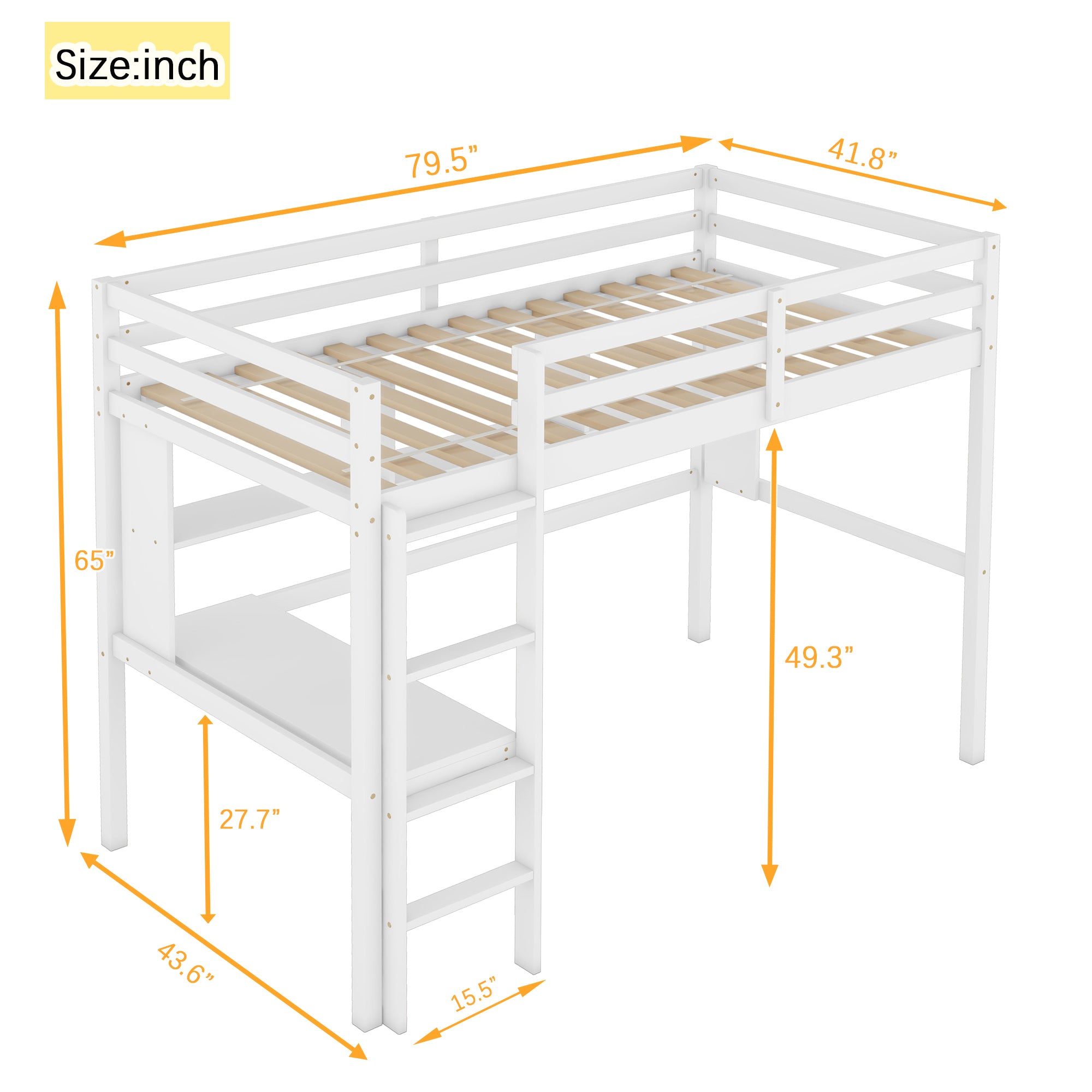 Twin Size Loft Bed For Kids with Desk, Shelves, Safety Guardrail & Ladder