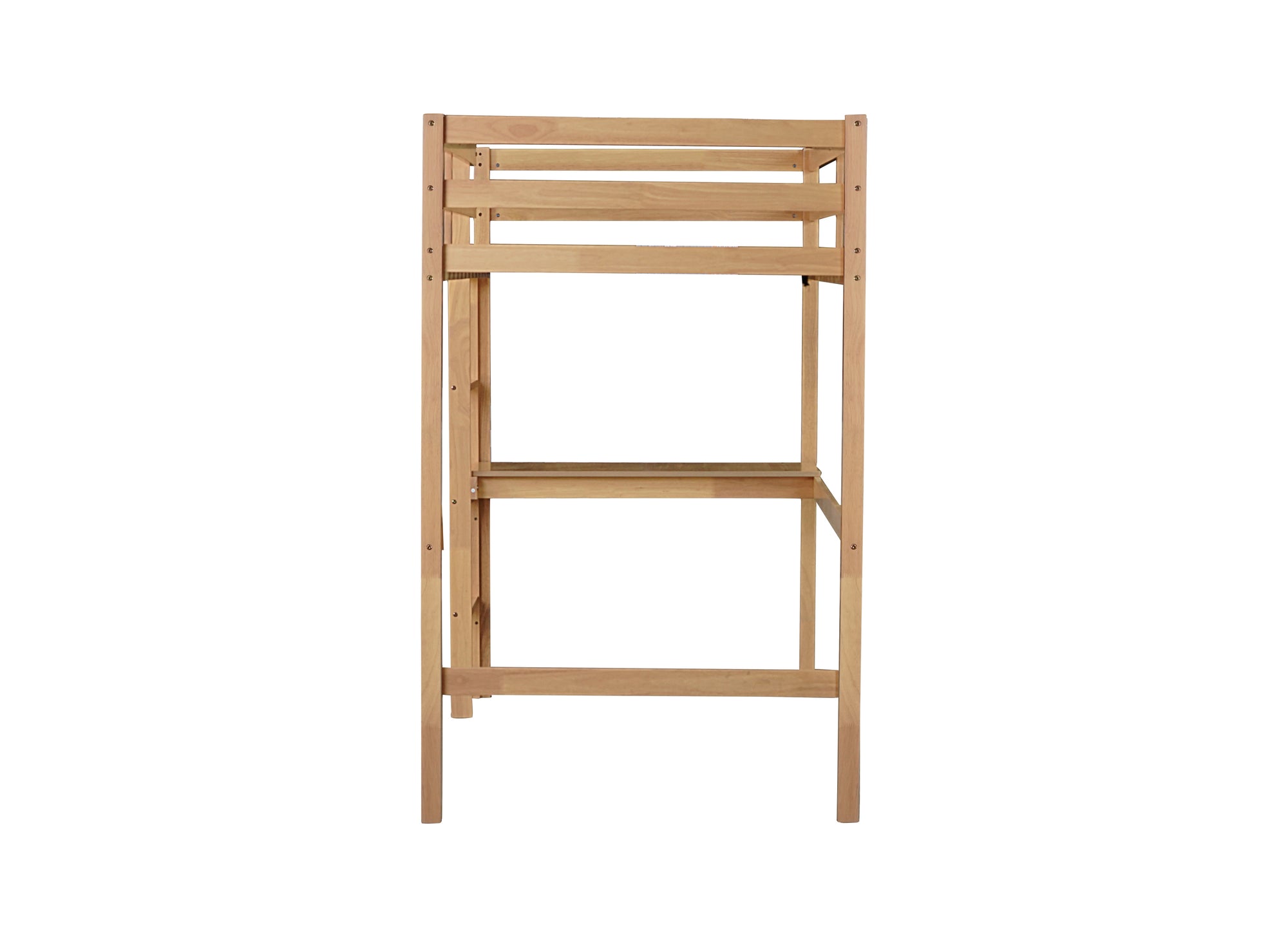 White Oak Twin High Loft Bed with Desk, Rubber Wood Frame