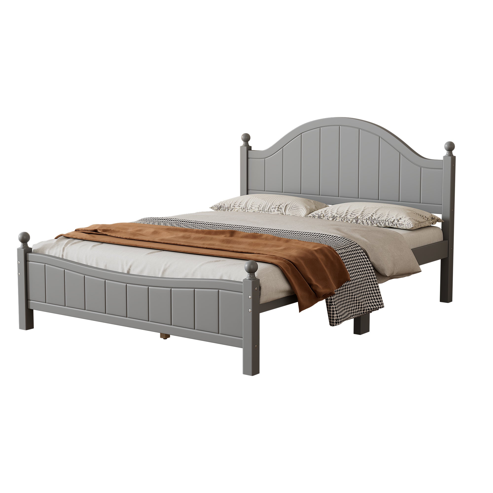 Traditional Concise Queen Size Gray Solid Wood Bed Frame