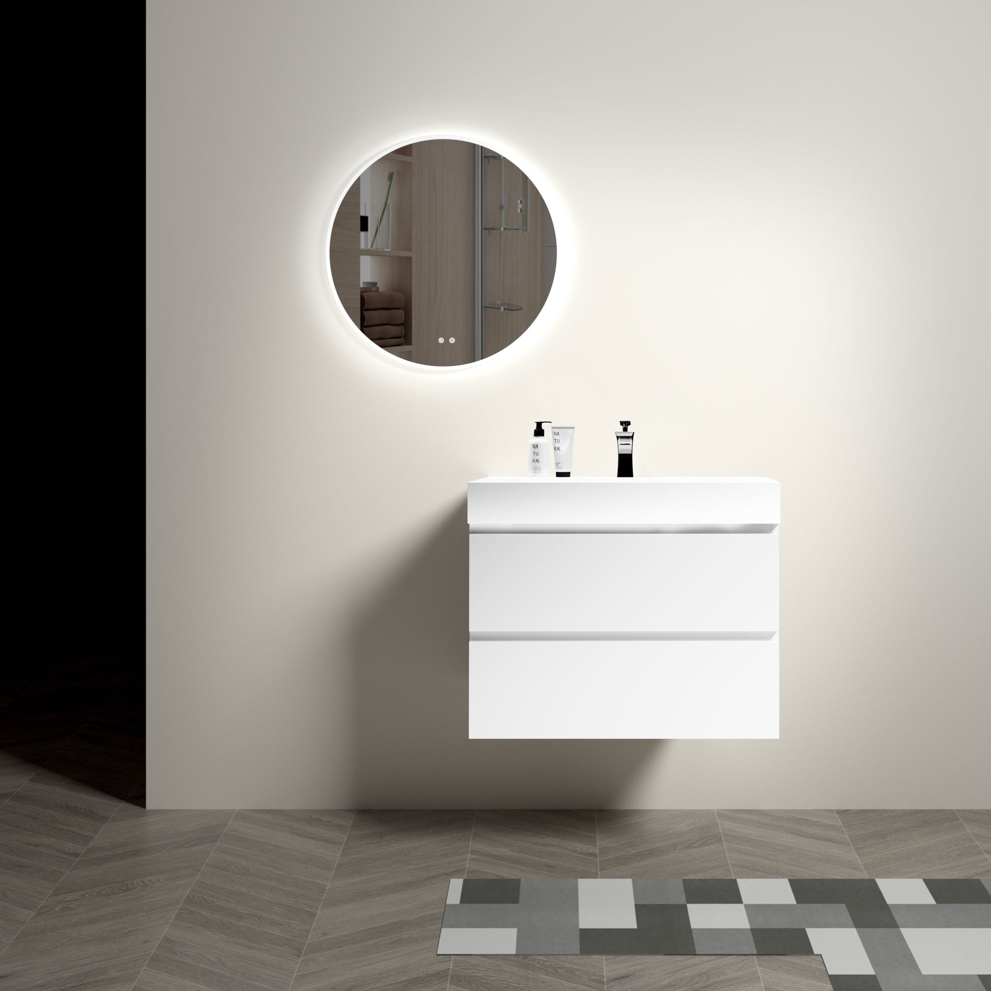 30' White Bathroom Vanity with Sink Large Storage Wall Mounted Floating Design Eco-Friendly E1 Material In White