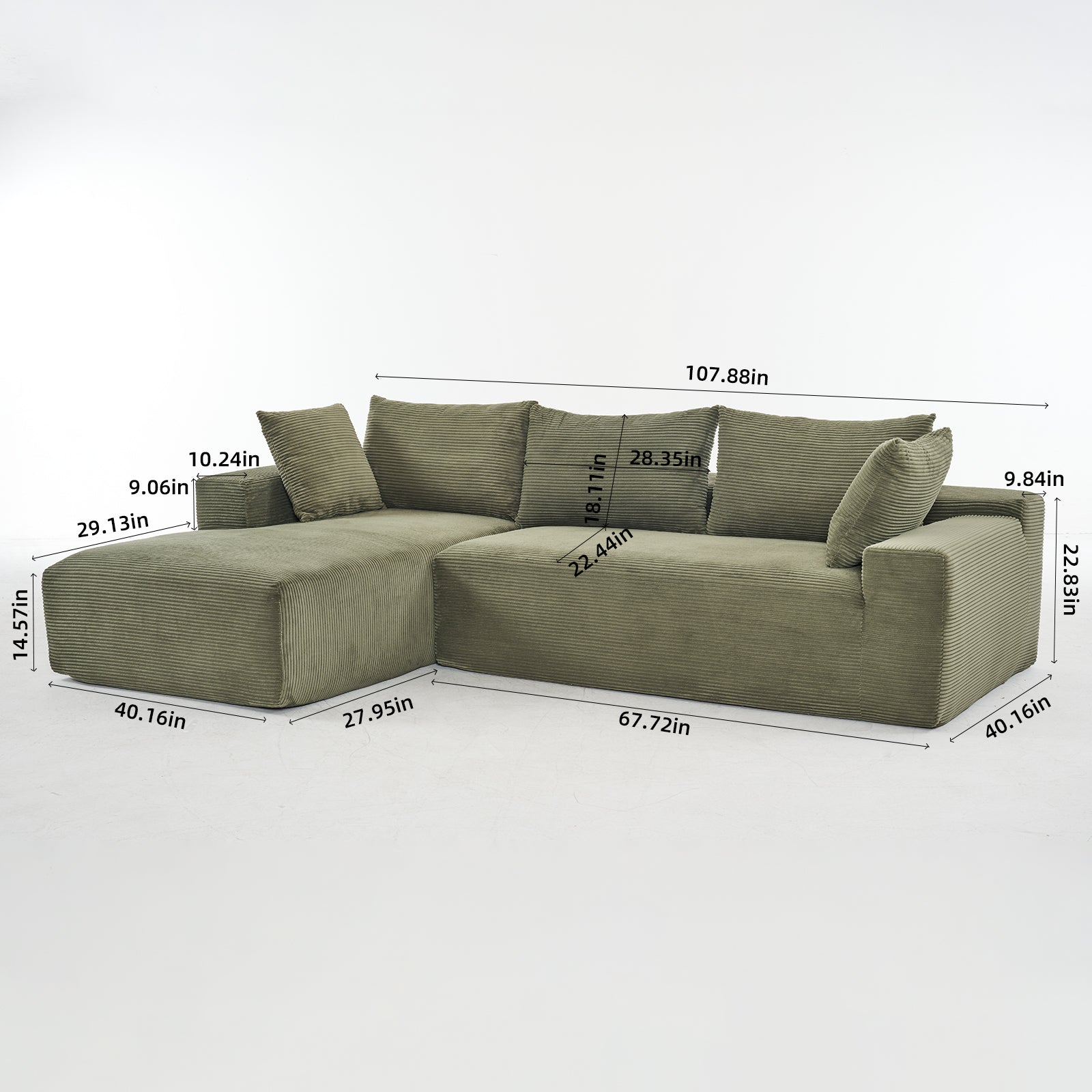 Dakar 4-Seat Minimalist Modular Sofa in Green