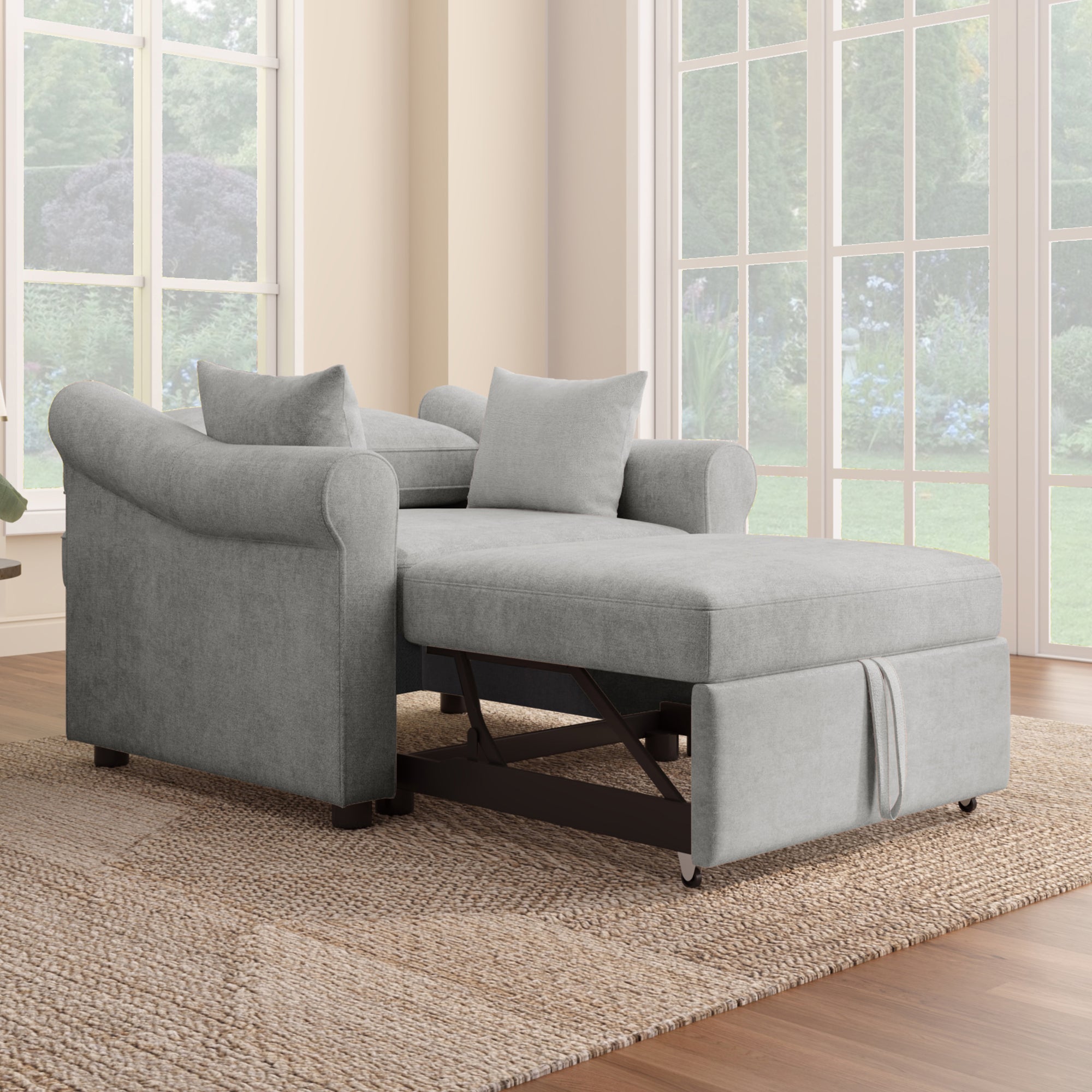 3-in-1 Gray Chenille Sleeper Chair