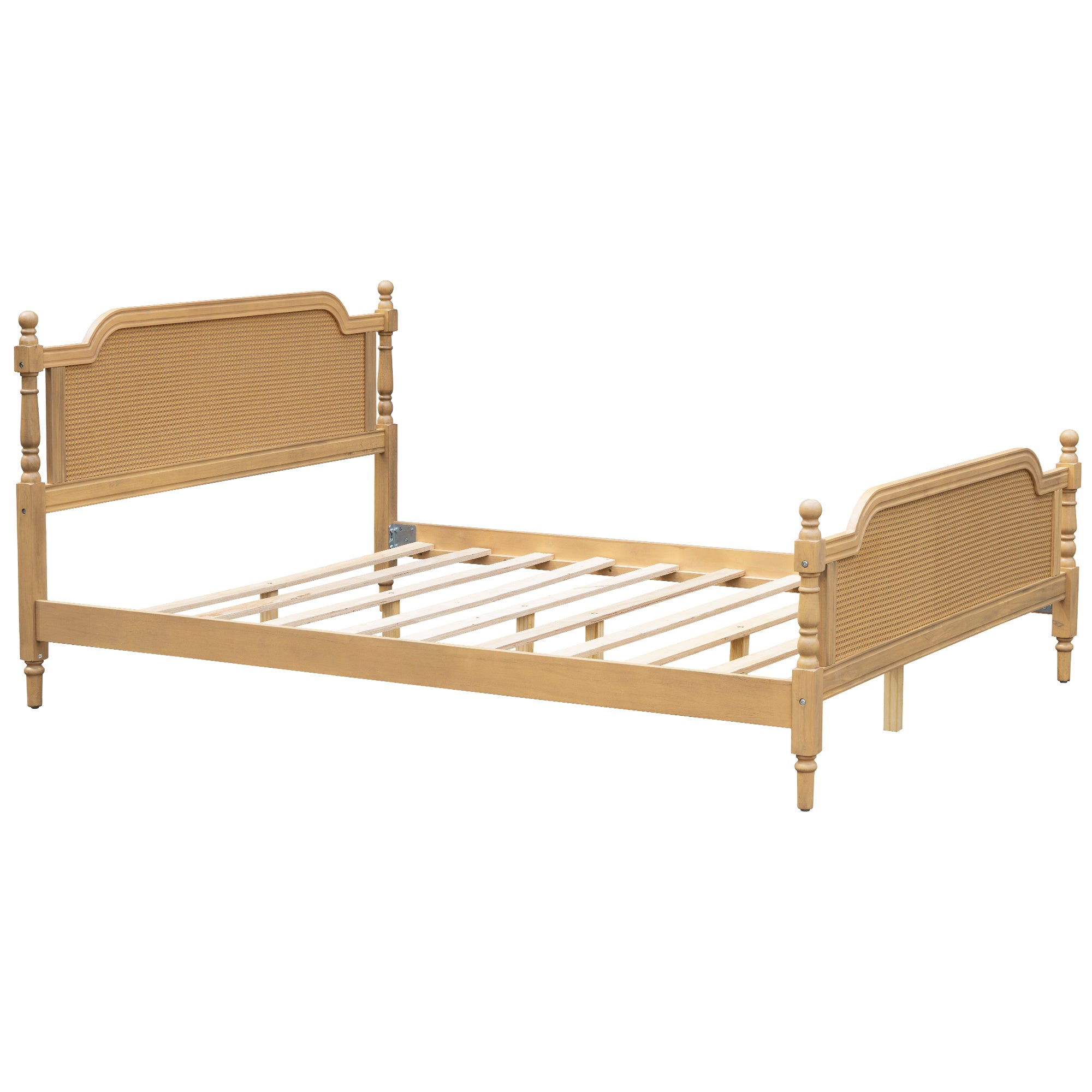 Traditional Queen Size Rattan Bed Frame in Antique Walnut