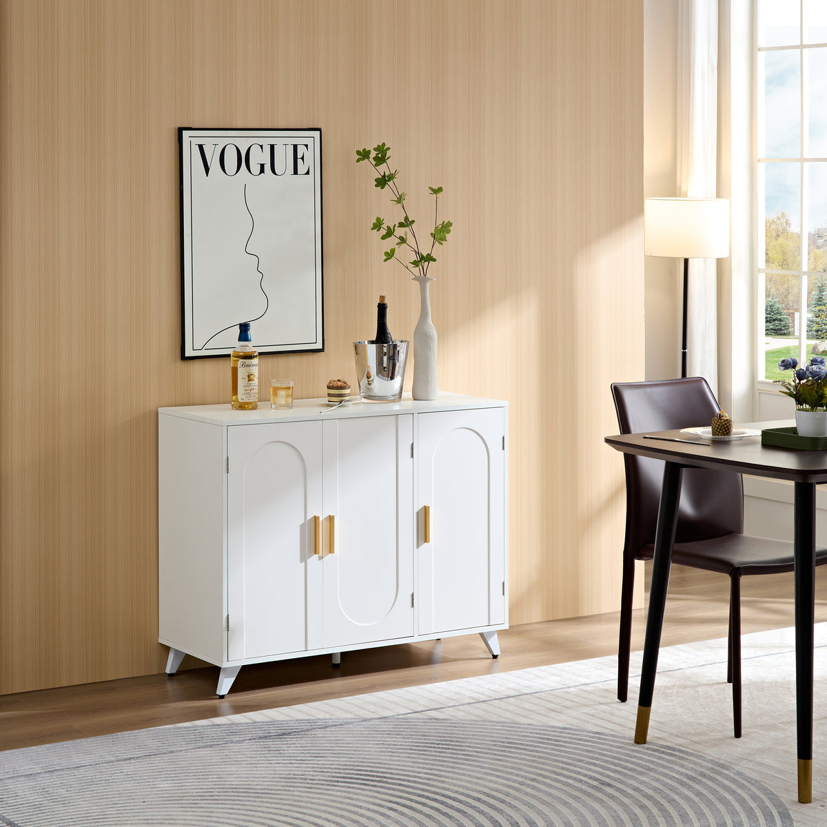 Sideboard Buffet Cabinet with 3 Doors and Removable Shelves for Living Room or Dining Room In Ivory White