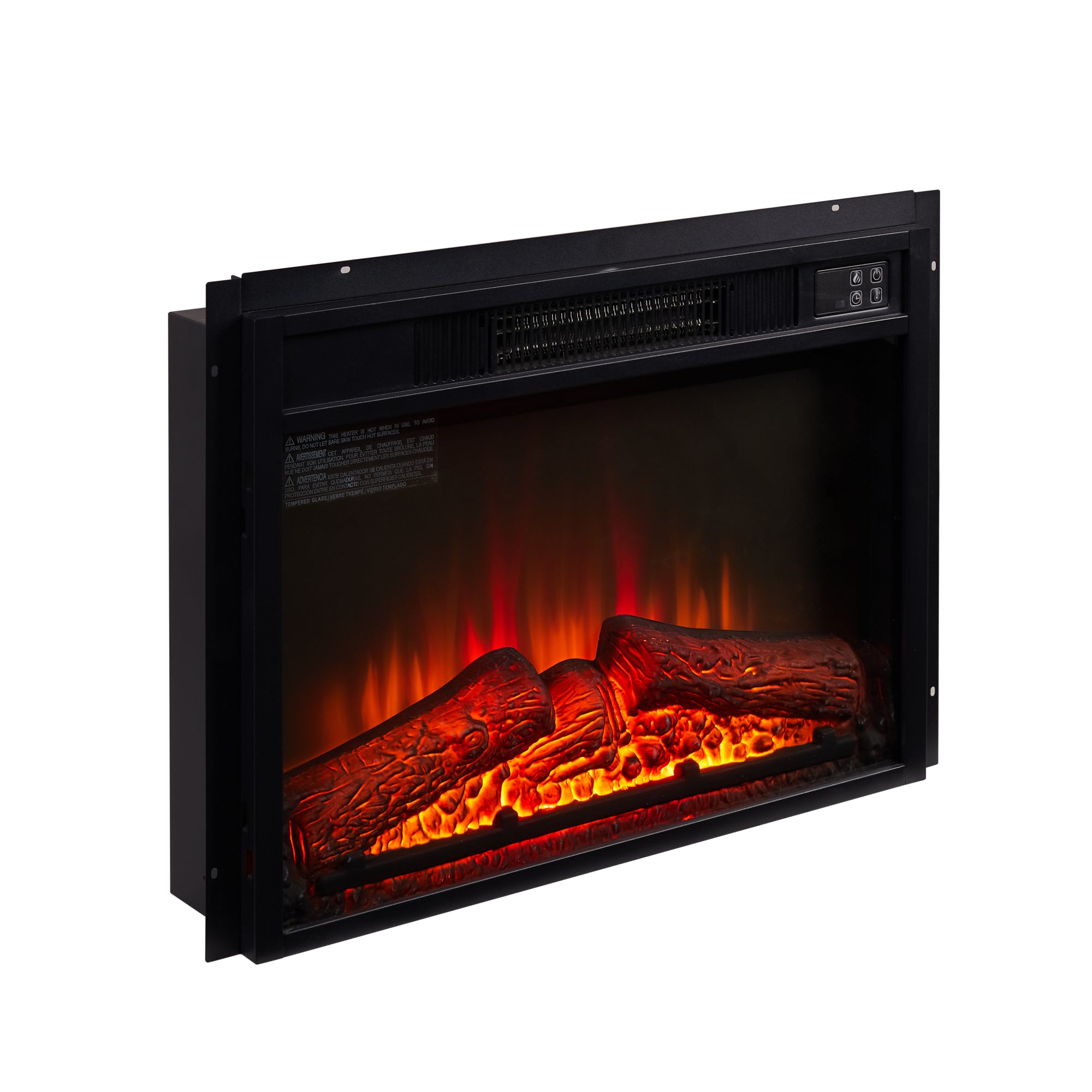 Electric Fireplace Insert 18' 1400W 120V with Tempered Glass and Adjustable Flame Brightness In Black