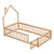 Natural Twin House-Shaped Headboard Toddler Floor Bed with Fence