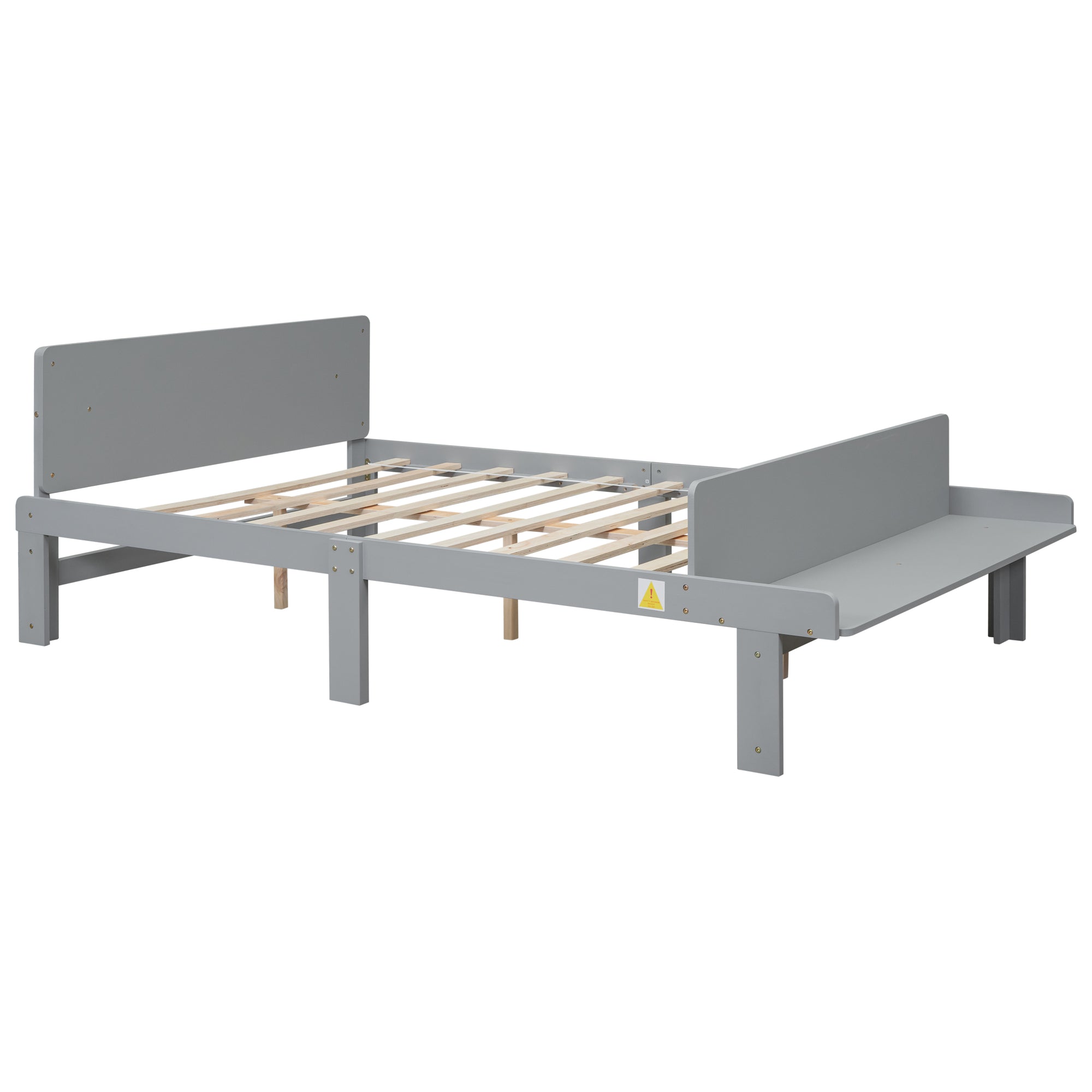 Full Bed with Built-In Footboard Bench in Gray