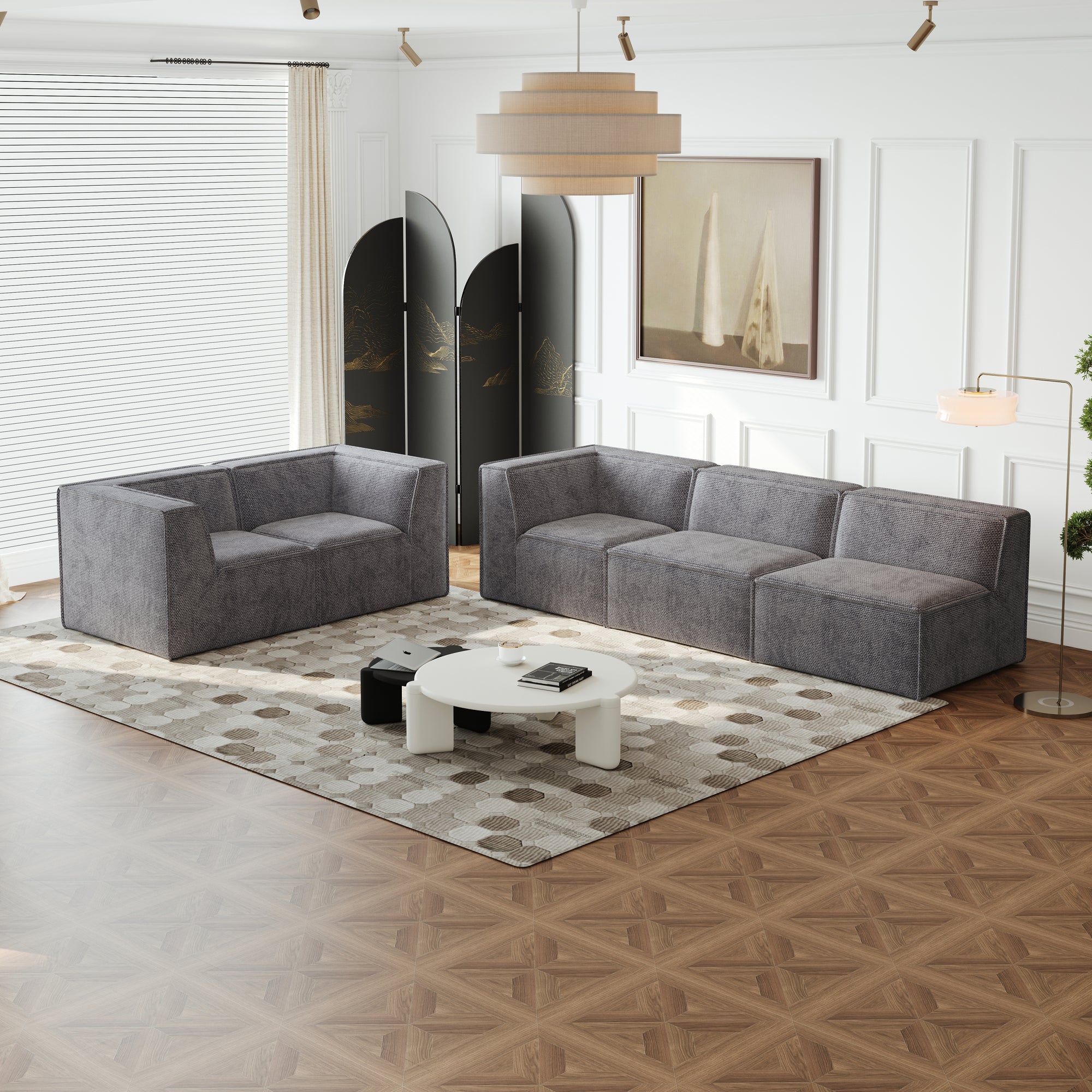 Kinshasa 5-Seat Modular Chenille Sofa in Gray