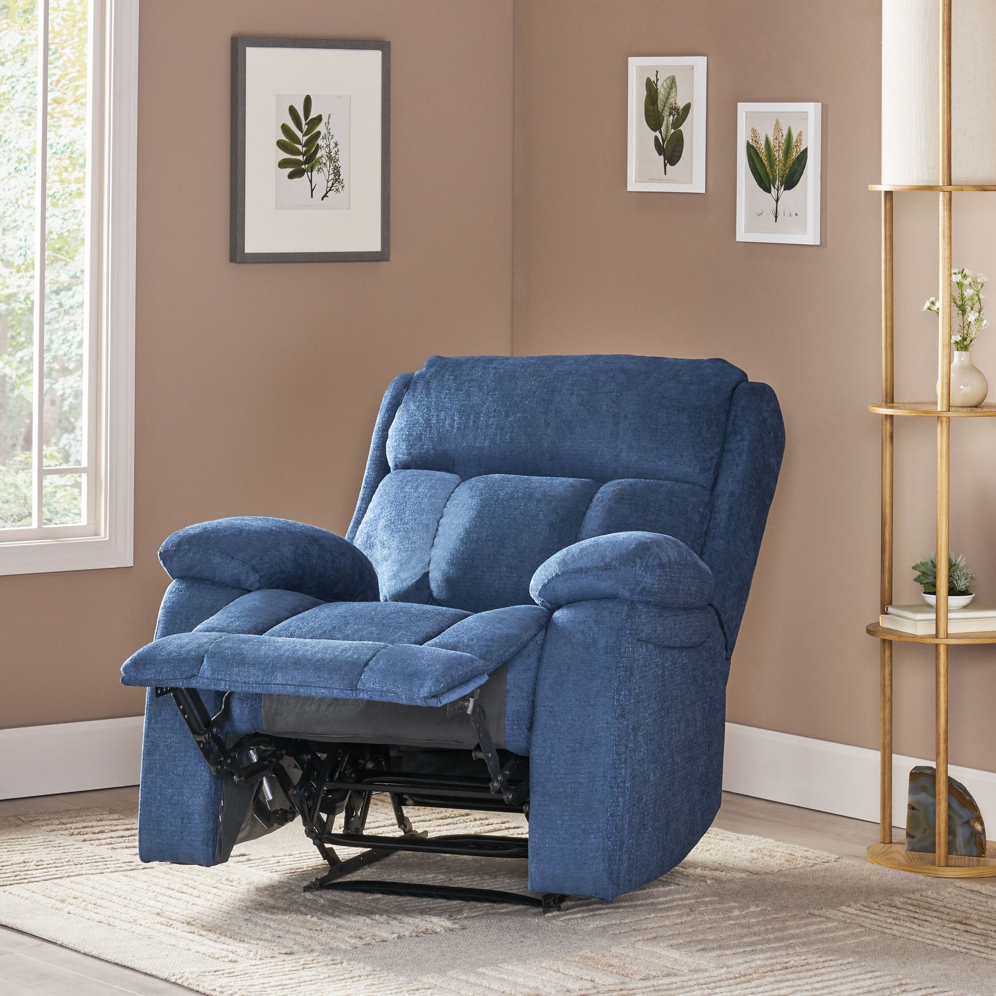 Navy Blue Fabric Heat & Massage Recliner